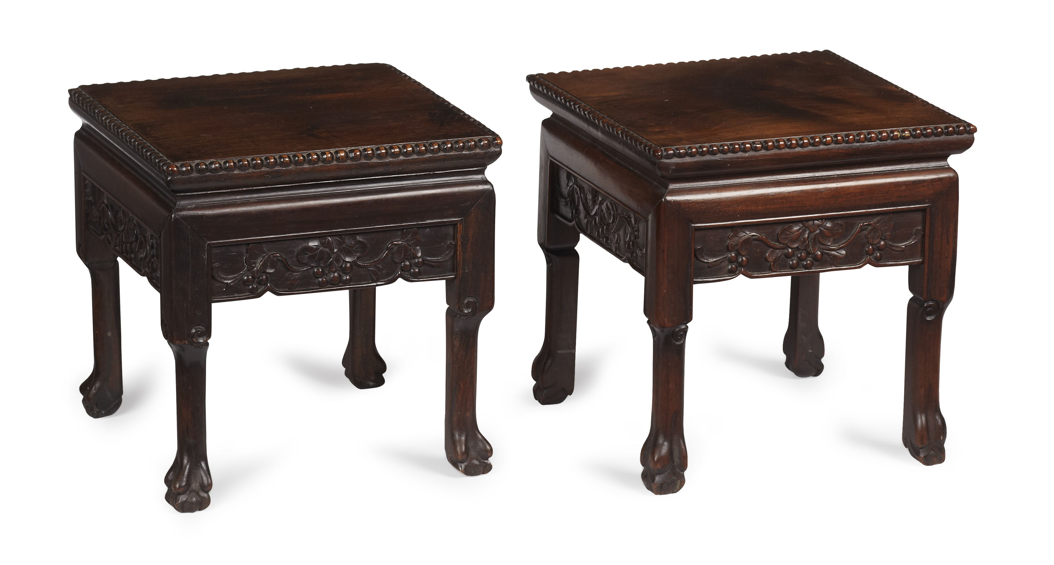 PAIR OF CHINESE HONGMU LOW STOOLS