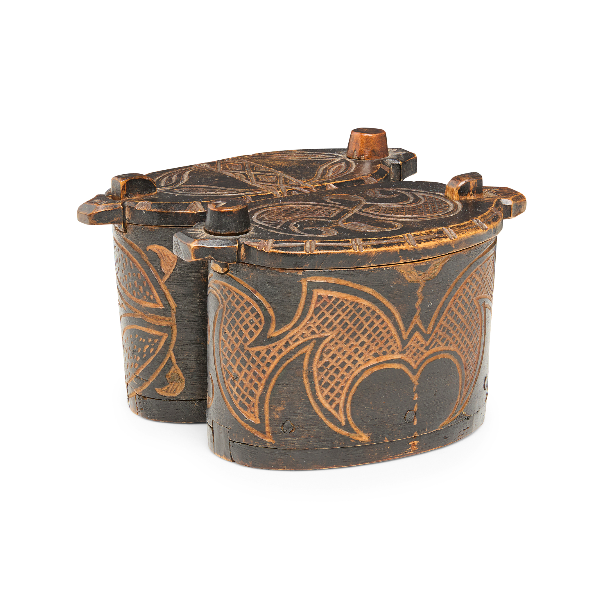 NORWEGIAN TREEN DOUBLE TINE BOX