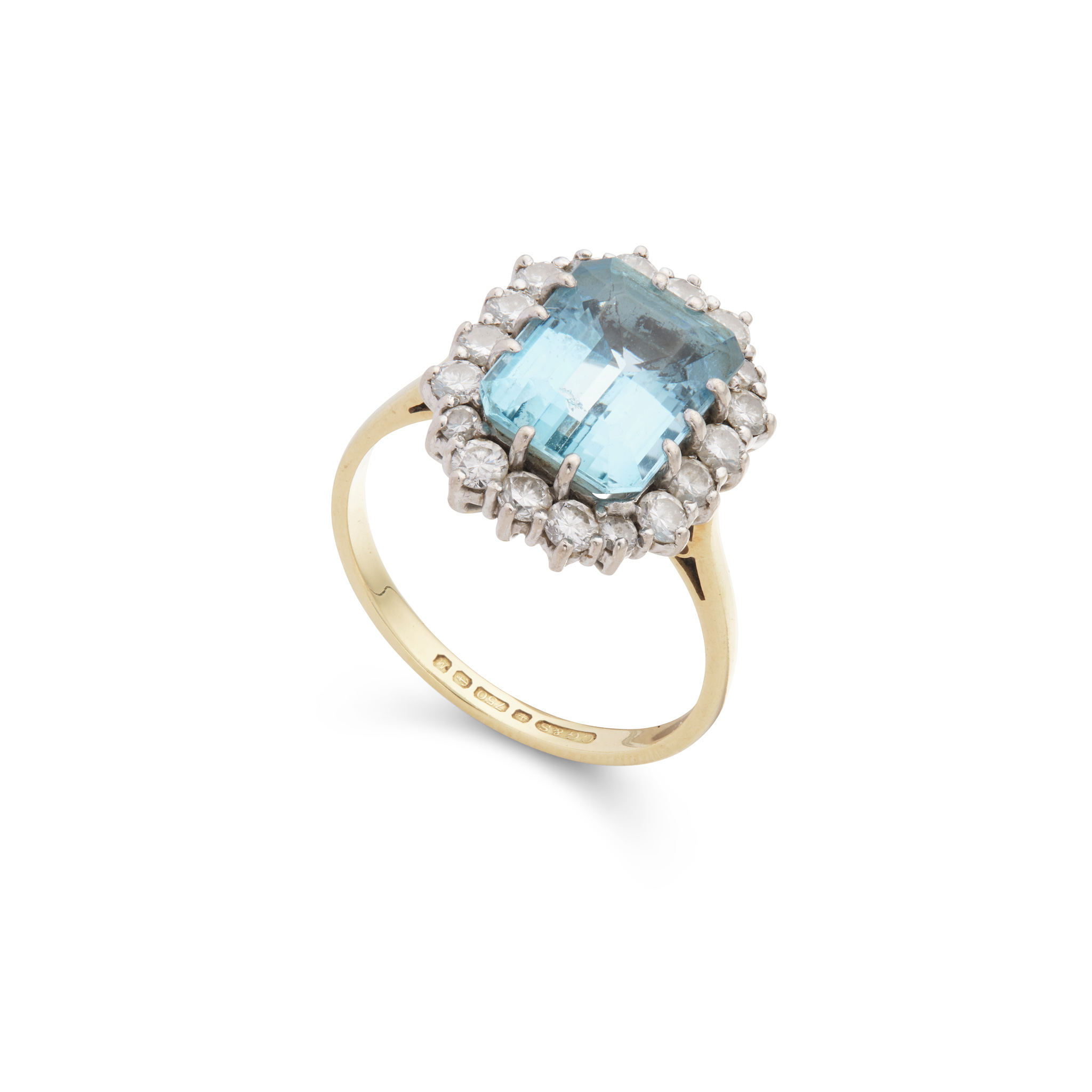 An 18ct gold aquamarine and diamond cluster ring