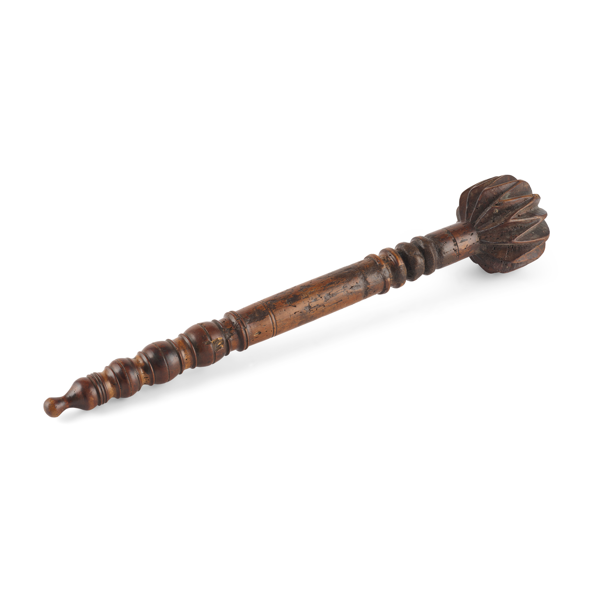 CARVED AND TURNED FRUITWOOD CEREMONIAL MACE