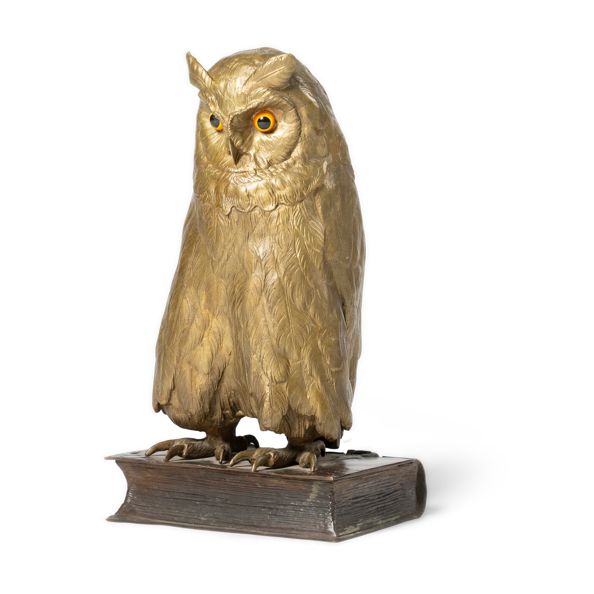 AN AUSTRIAN COLD PAINTED BRONZE OWL AND BOOK TRINKET BOX