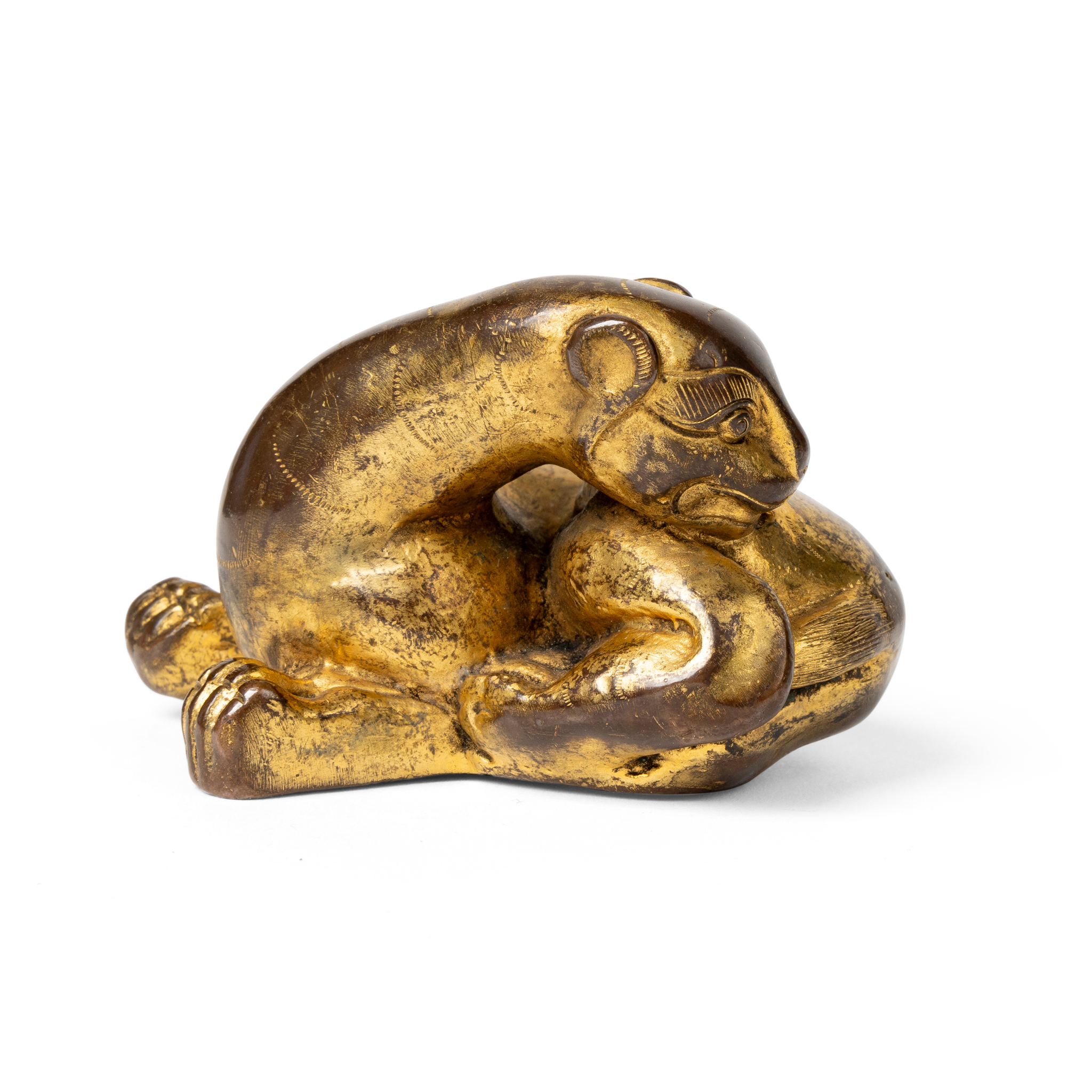 CHINESE GILT-BRONZE 'MYTHICAL BEAST' PAPERWEIGHT