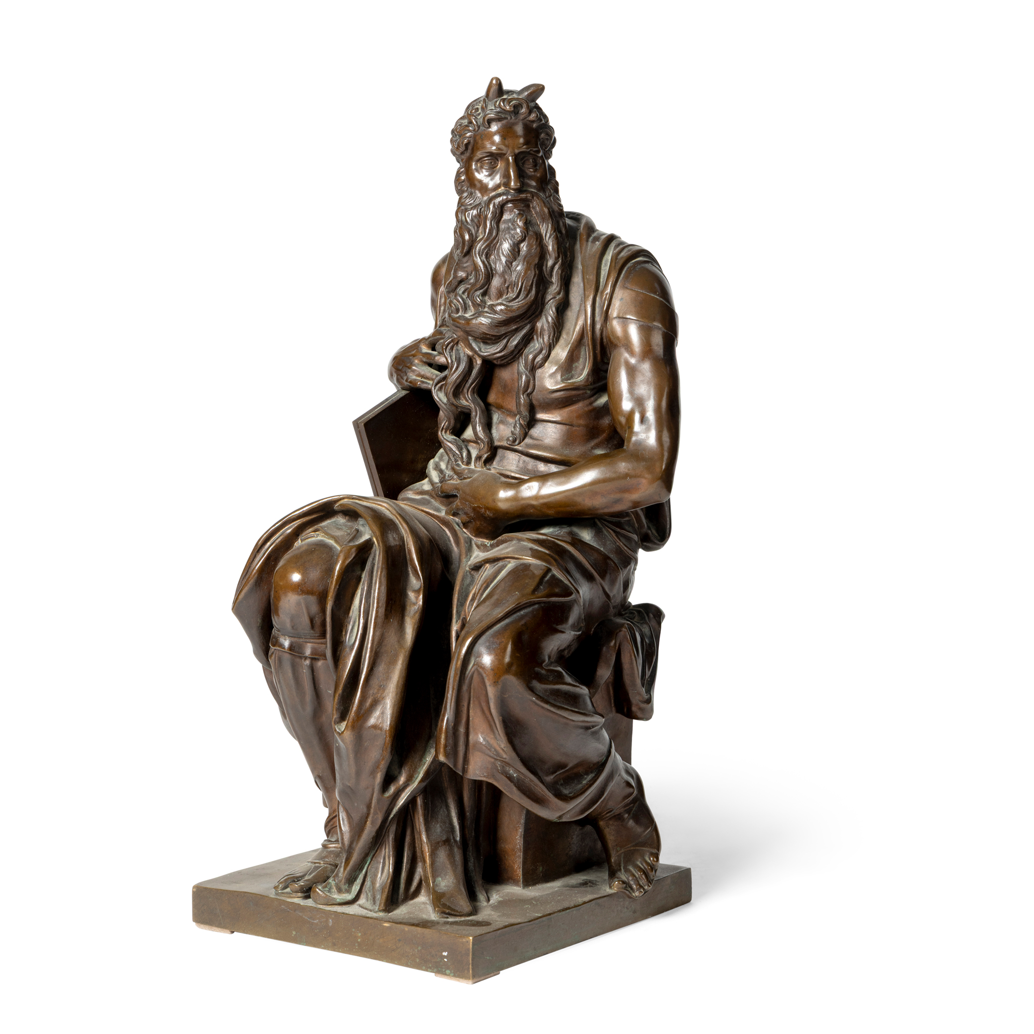 A BRONZE FIGURE OF THE PHROPHET MOSES, AFTER MICHELANGELO (ITALIAN 1475-1564)