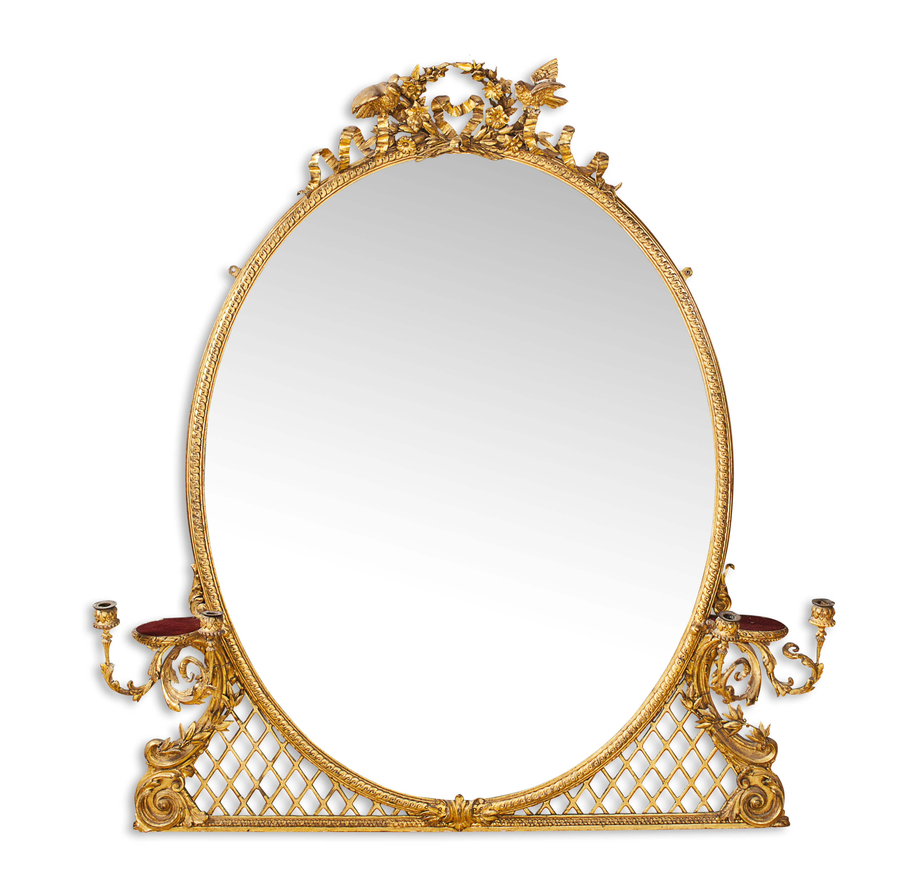 GOOD VICTORIAN GILTWOOD AND GESSO OVERMANTEL GIRANDOLE MIRROR