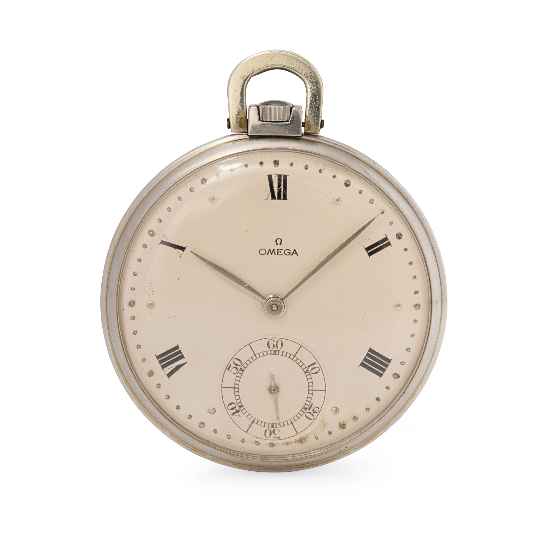 Omega. A stainless steel mechanical pocket watch