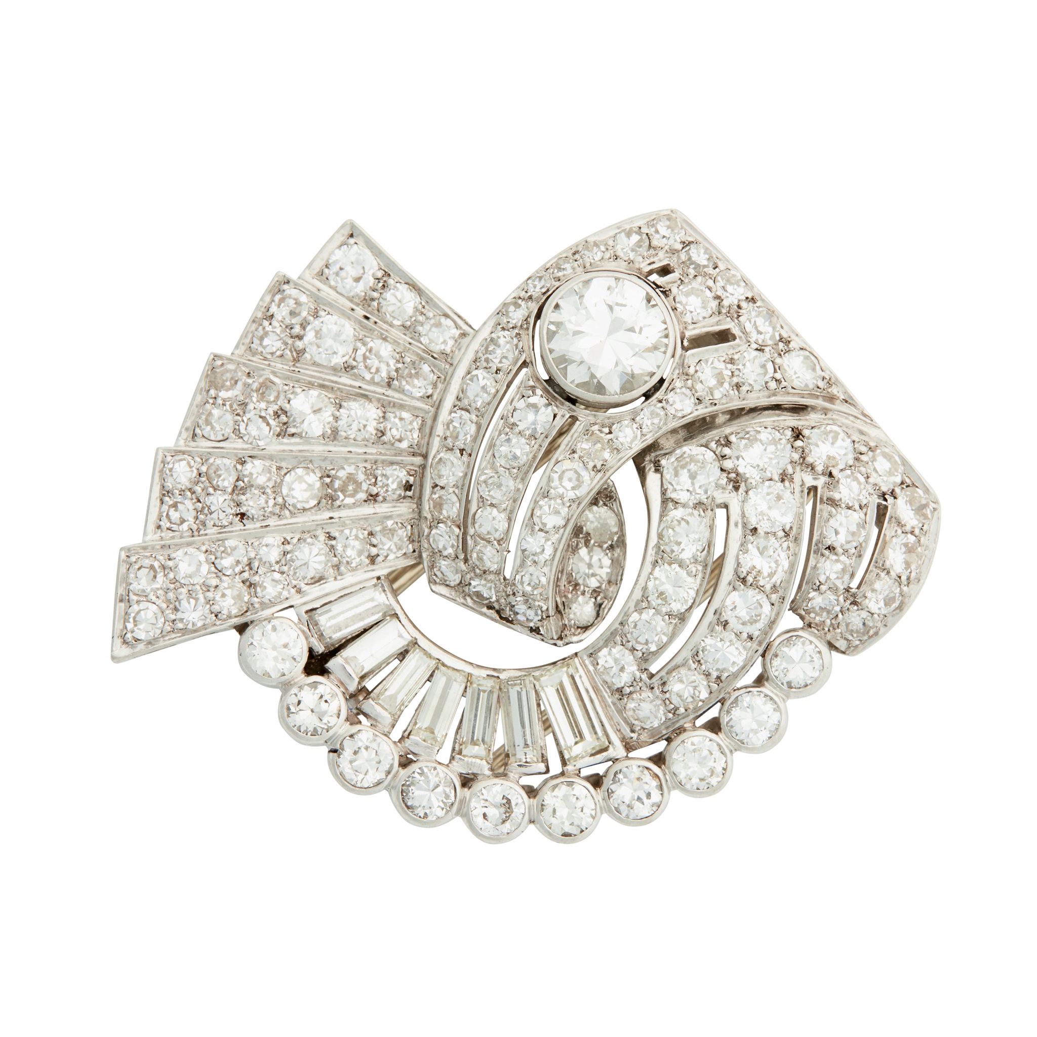 A 1930s/1940s diamond set scrolling brooch