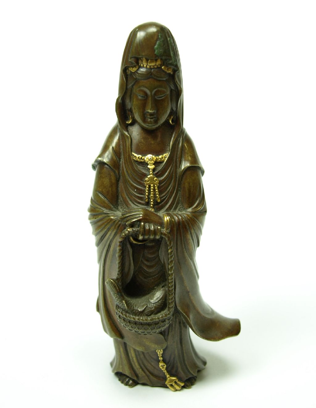 SMALL JAPANESE MIXED METAL FIGURE OF A DEITY