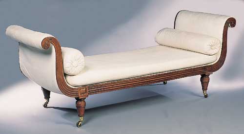 A Regency stained beech chaise longue