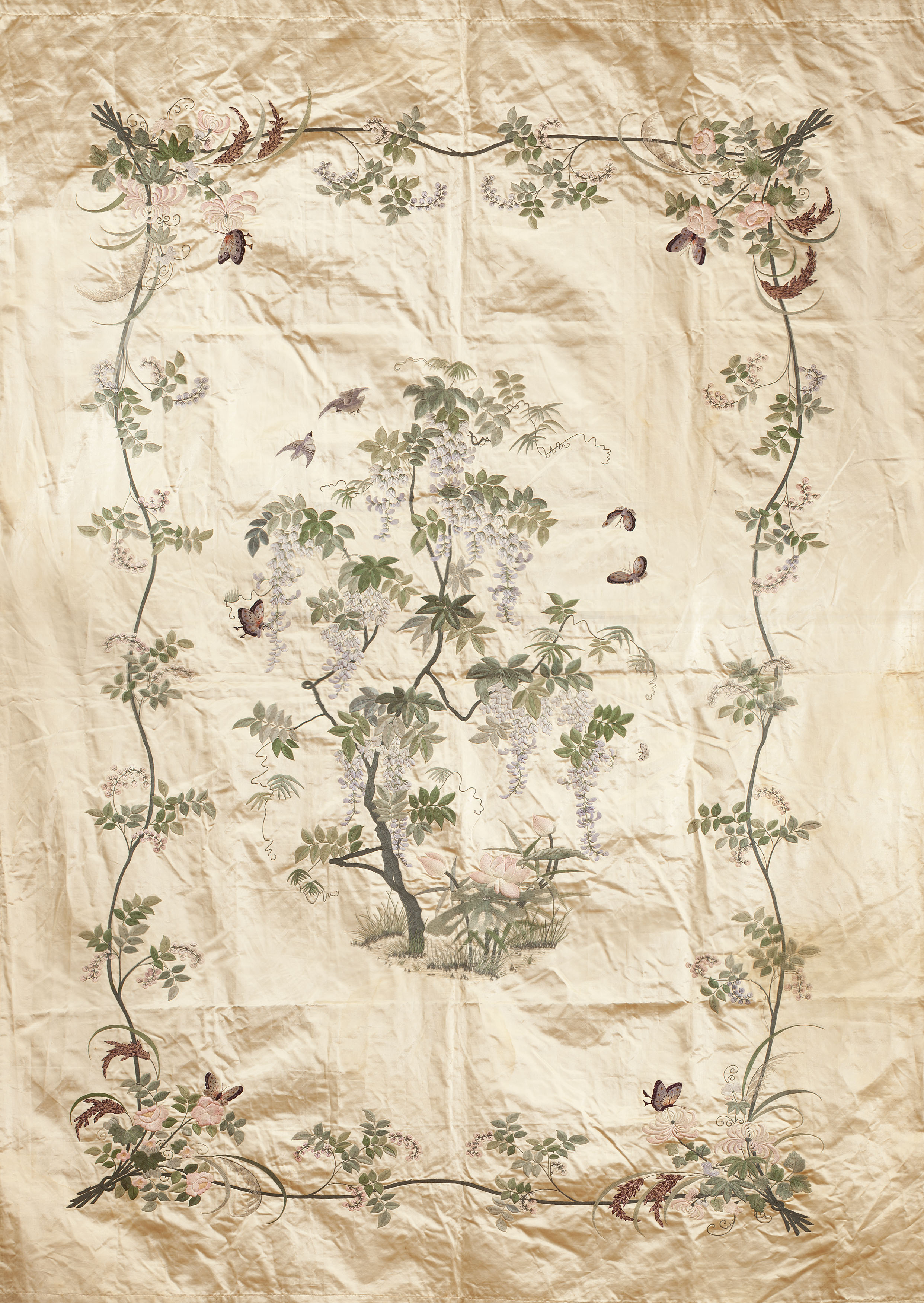 CHINESE SILK EMBROIDERED BED COVER