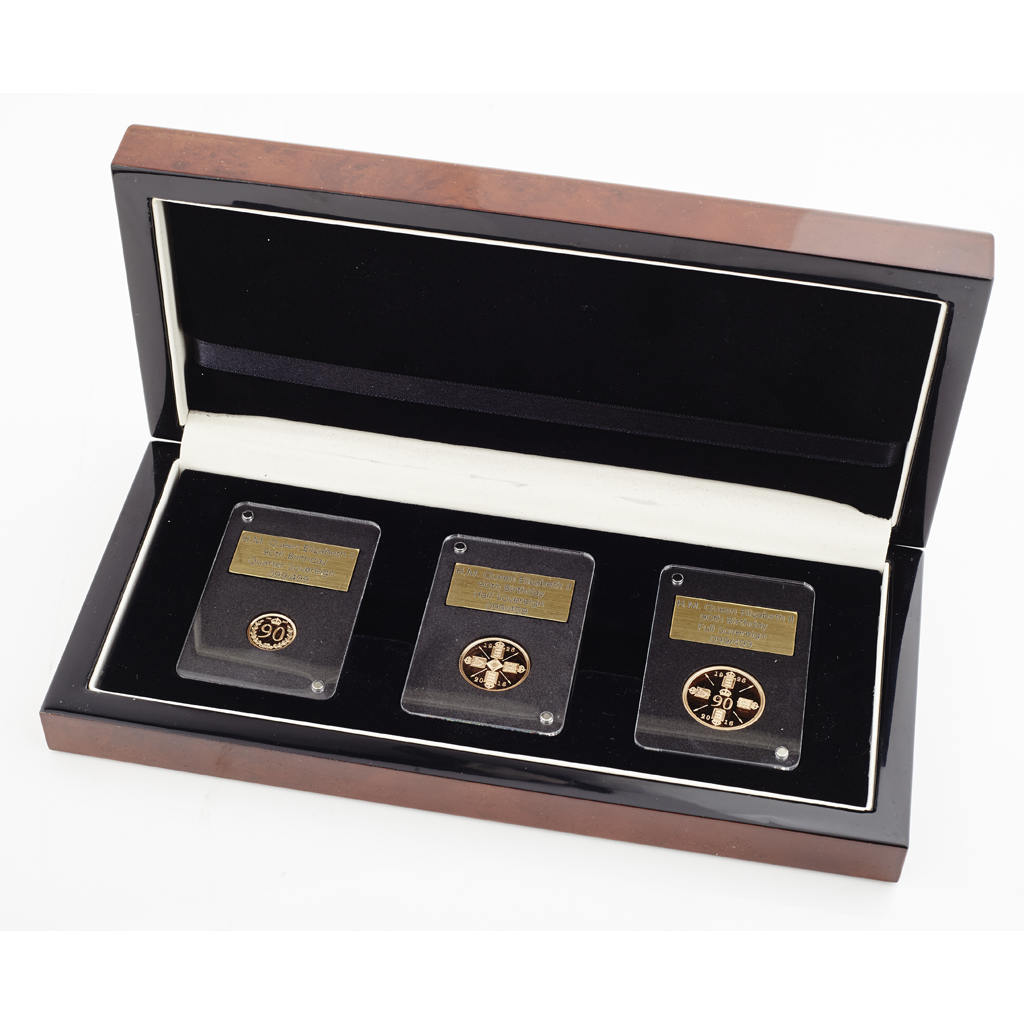GIBRALTAR - A cased set of three proof gold coins