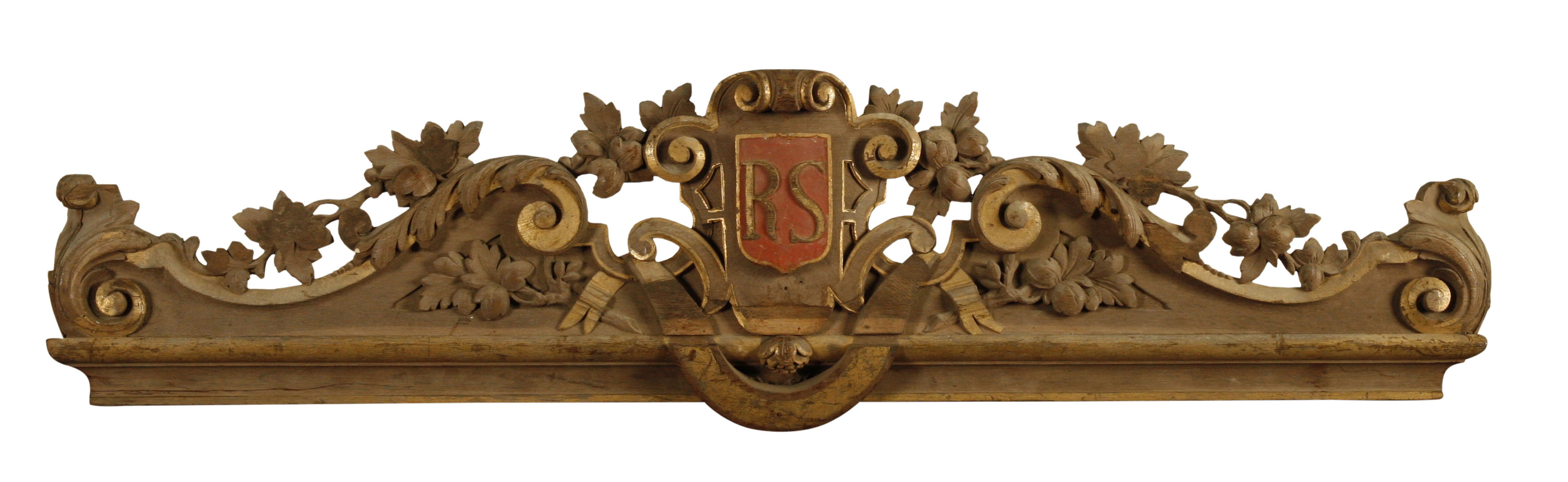 FOUR CARVED OAK AND PARCEL GILT PELMETS