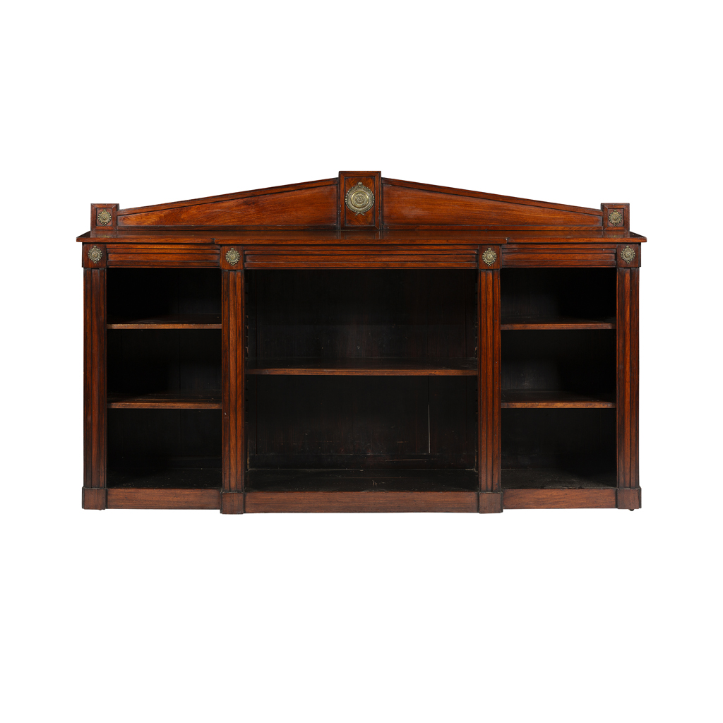 REGENCY ROSEWOOD BRASS MOUNTED OPEN BOOKCASE
