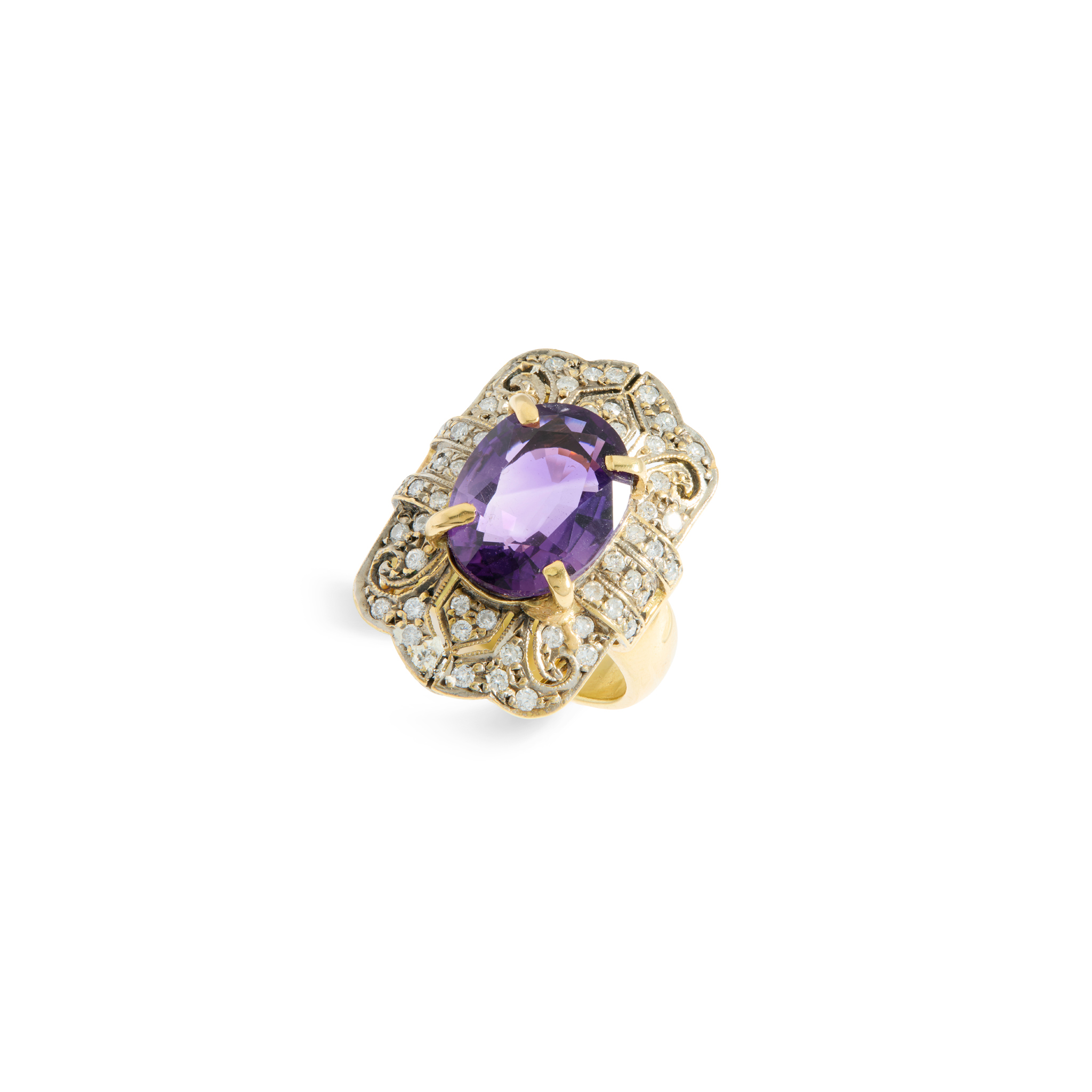 An amethyst and diamond dress ring