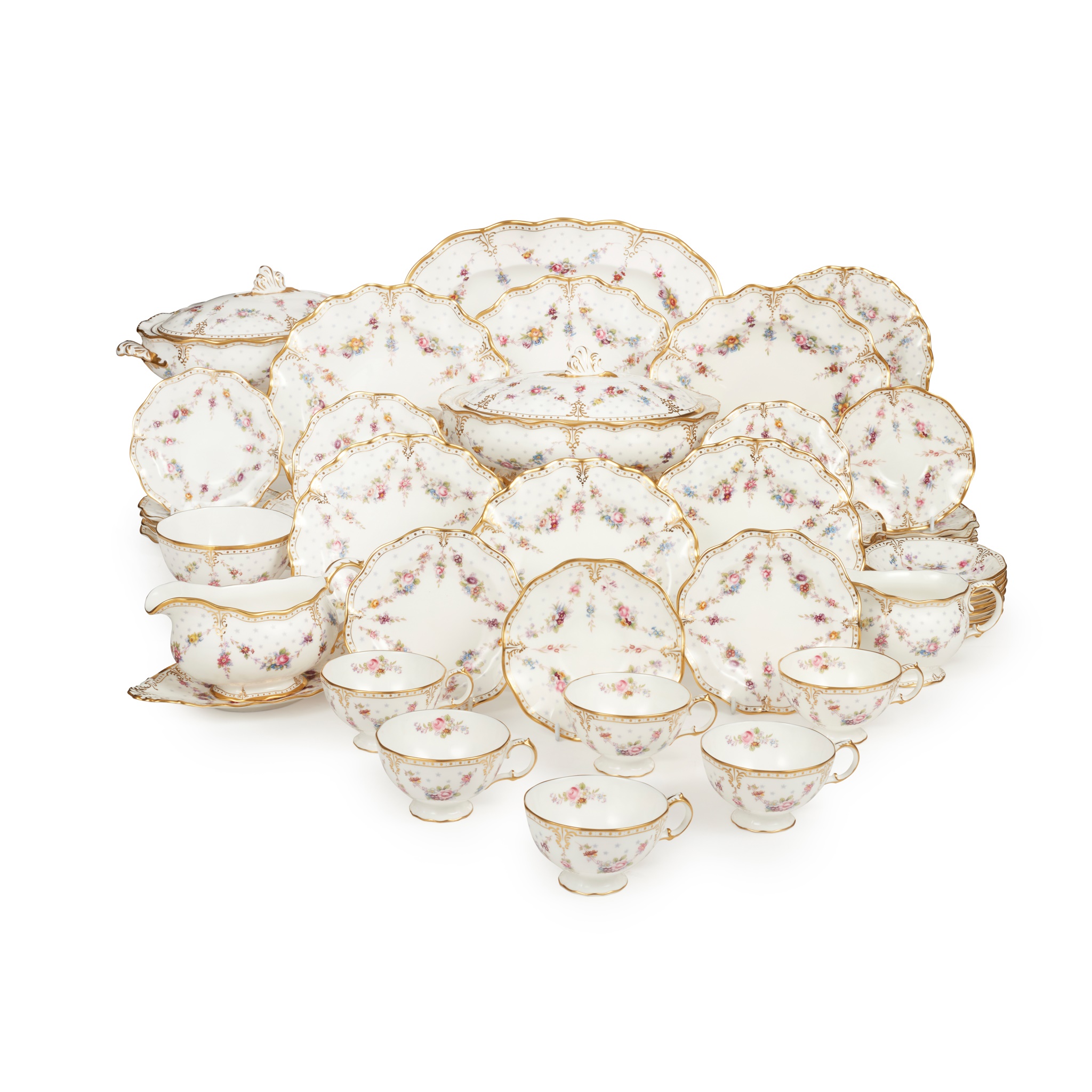 EXTENSIVE ROYAL CROWN DERBY DINNER SERVICE IN THE 'ROYAL ANTOINETTE' PATTERN