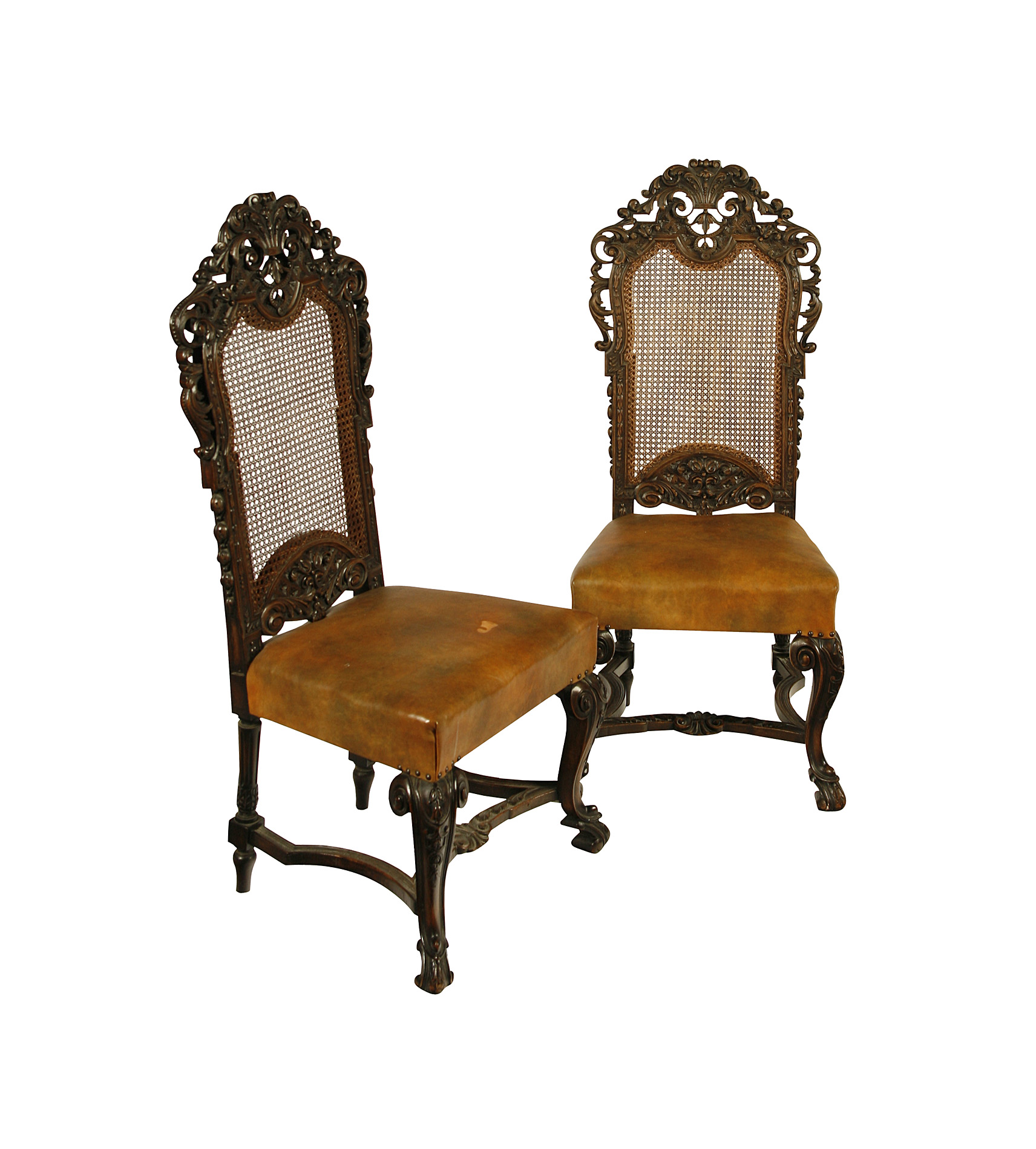 SIX WALNUT CANE BACKED GOTHIC DINING CHAIRS