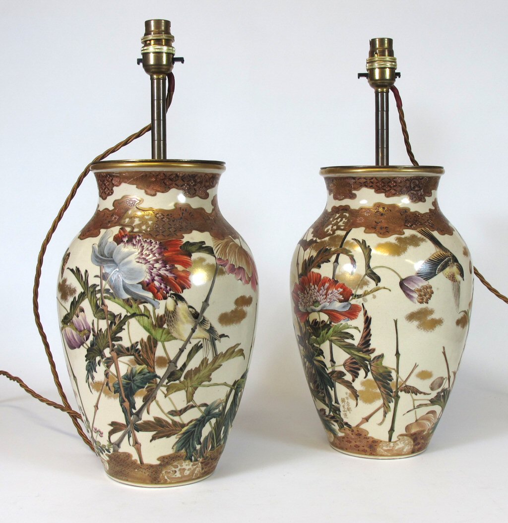 A pair of early 20th century Japanese satsuma table lamps