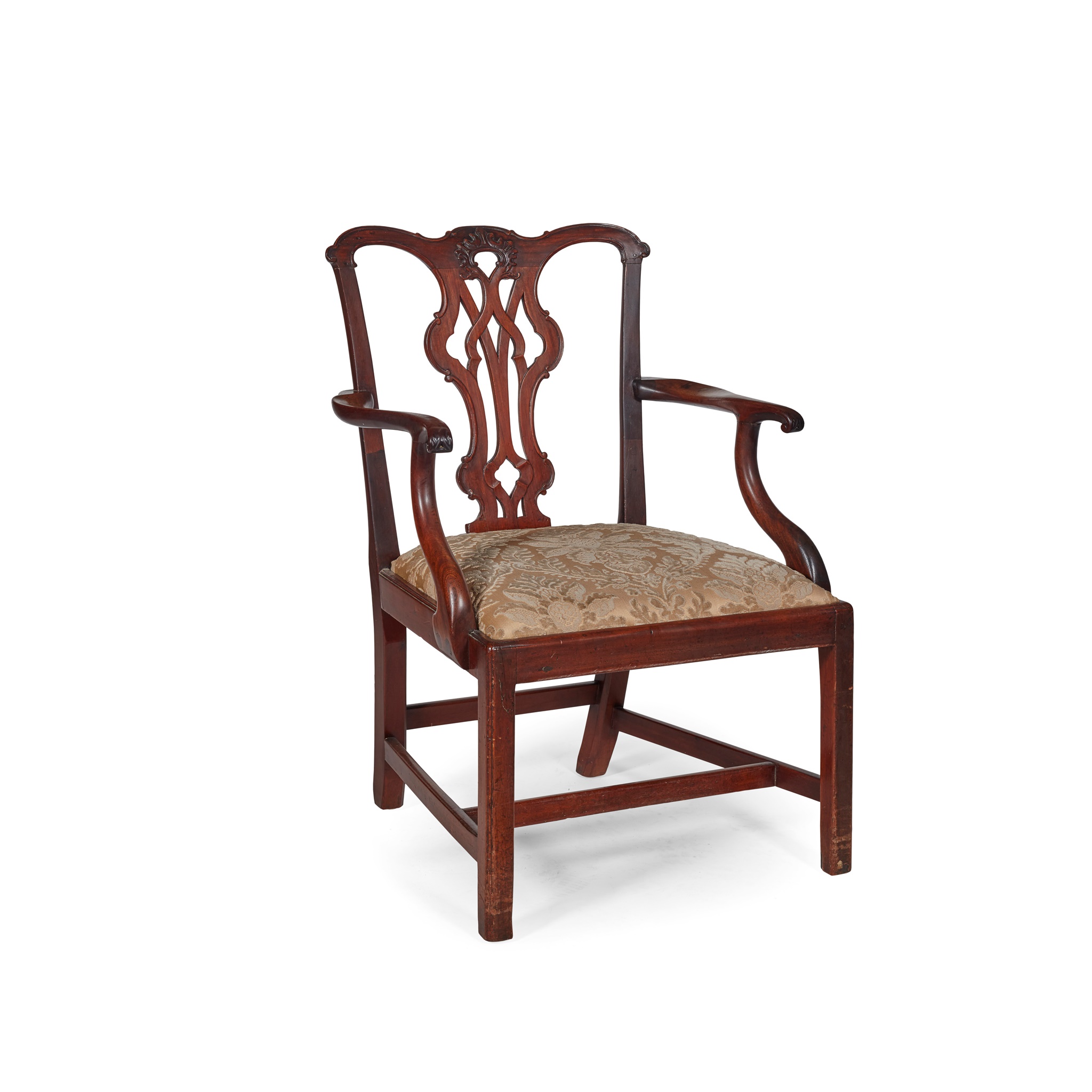 GEORGE III MAHOGANY OPEN ARMCHAIR, IN THE CHIPPENDALE MANNER
