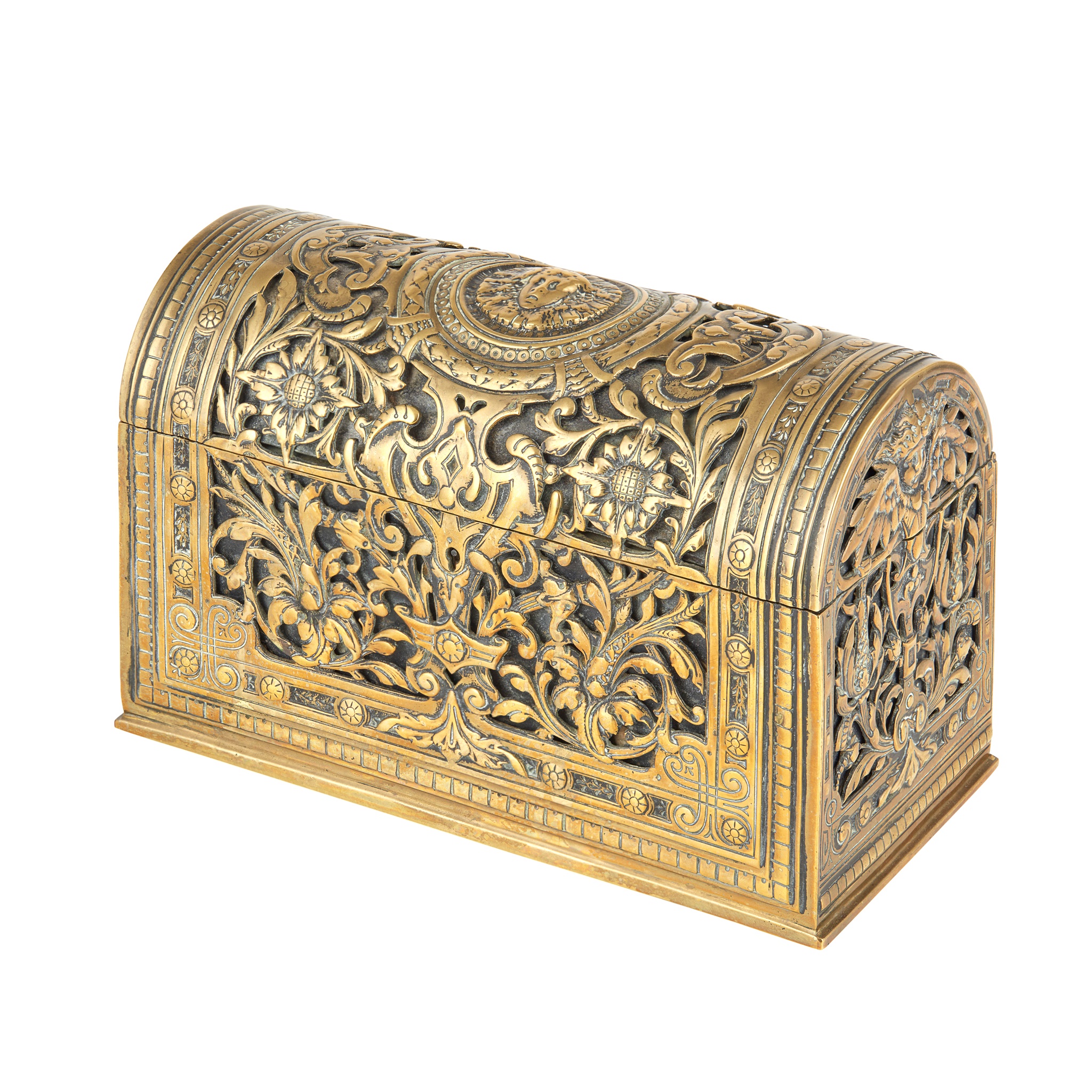 VICTORIAN PIERCED BRASS STATIONERY CASKET