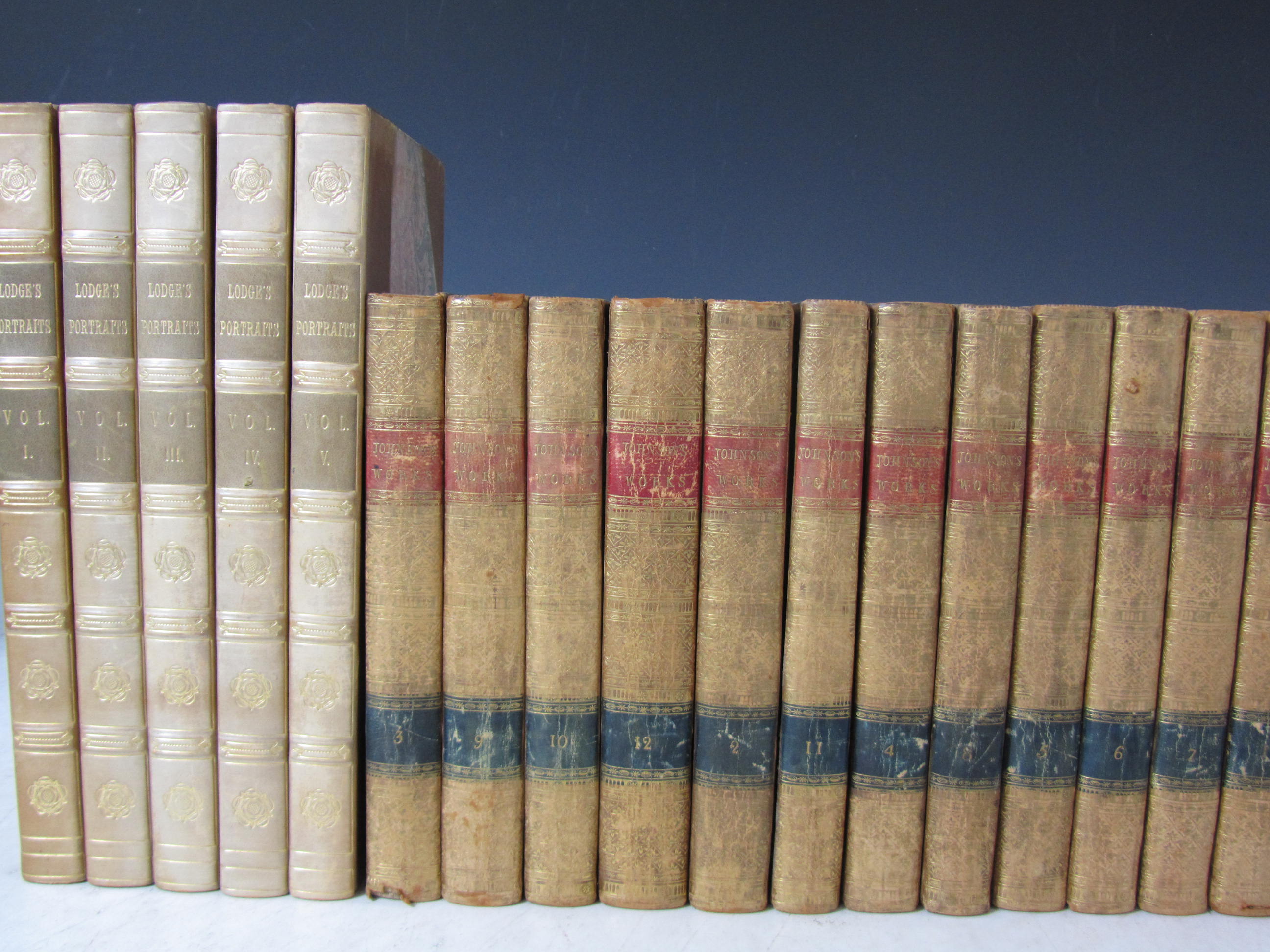 Leather bindings, a large quantity, including