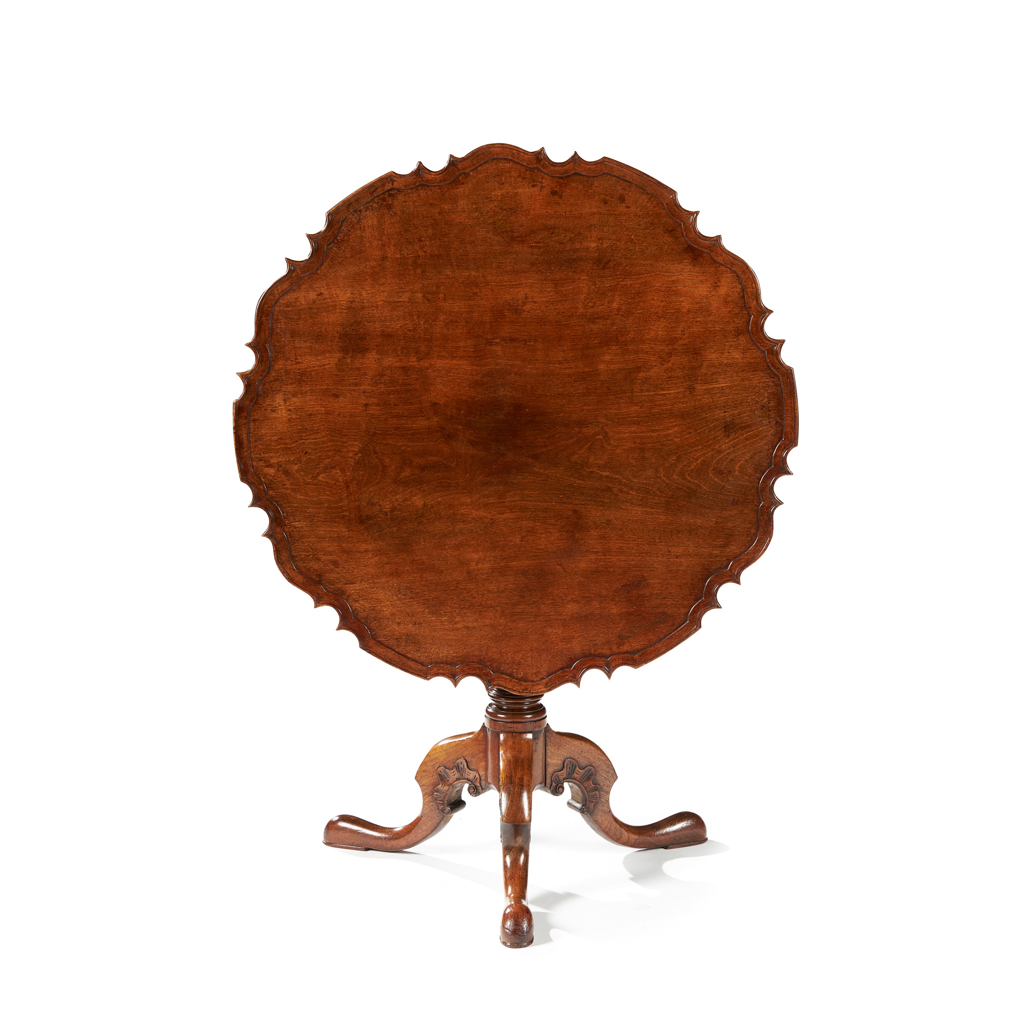 GEORGE III LARGE MAHOGANY PIECRUST TRIPOD TABLE, POSSIBLY IRISH
