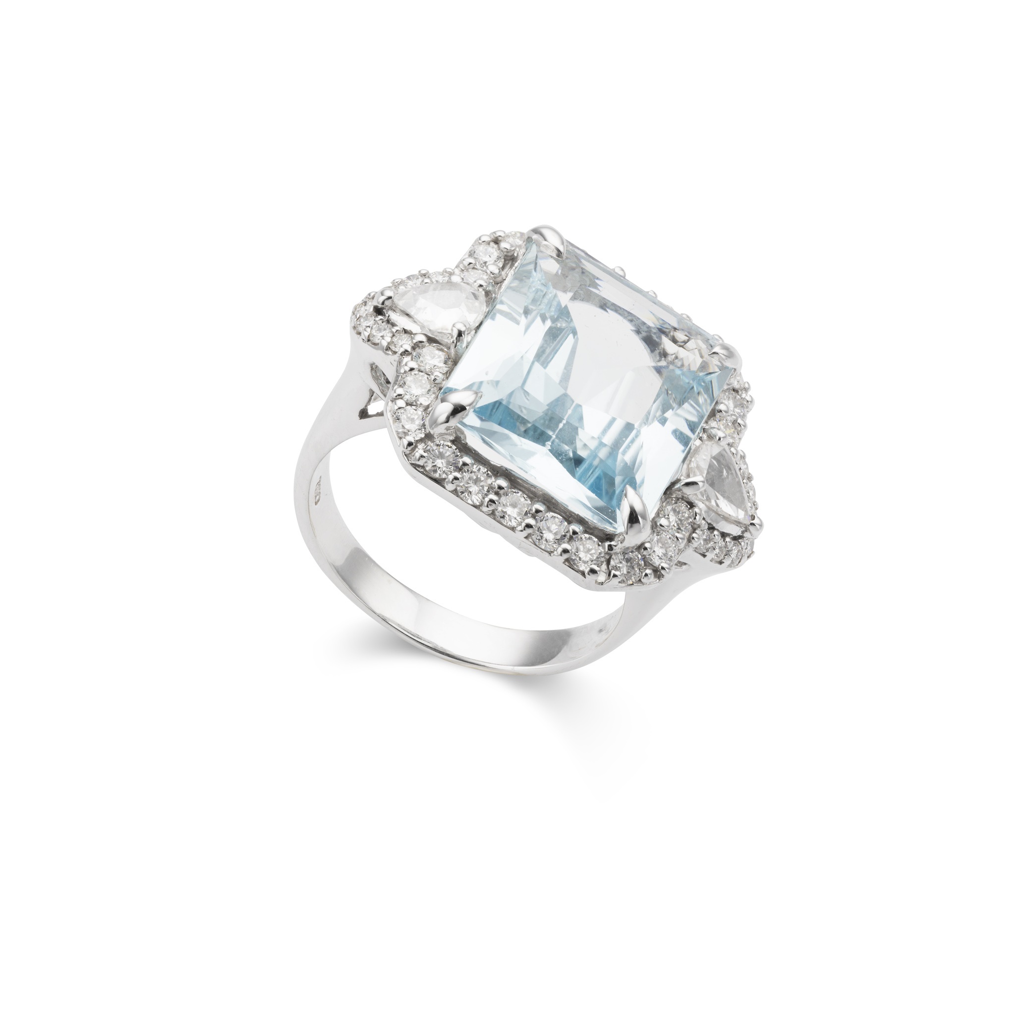 An aquamarine and diamond cocktail ring