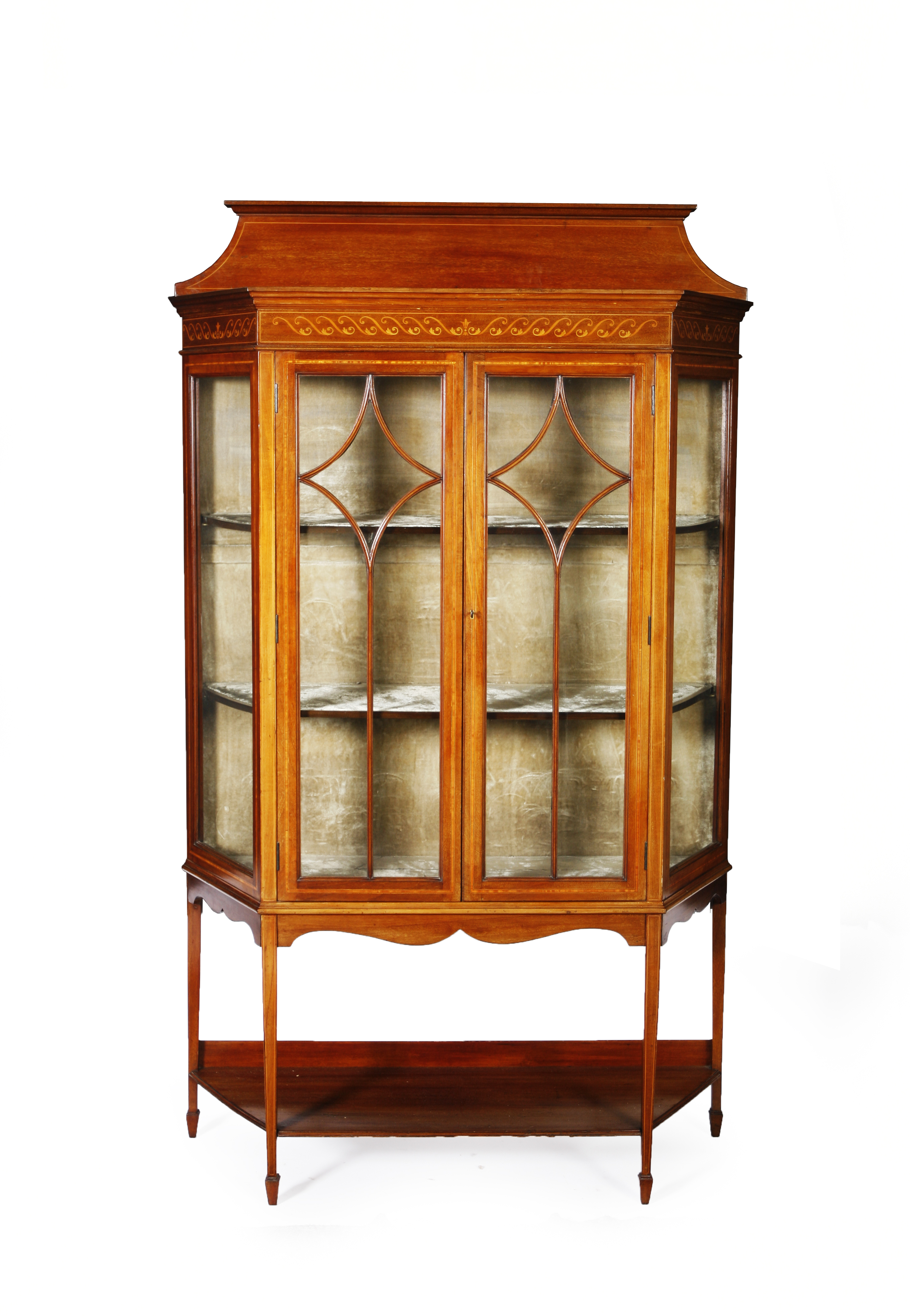 EDWARDIAN MAHOGANY AND INLAID DISPLAY CABINET