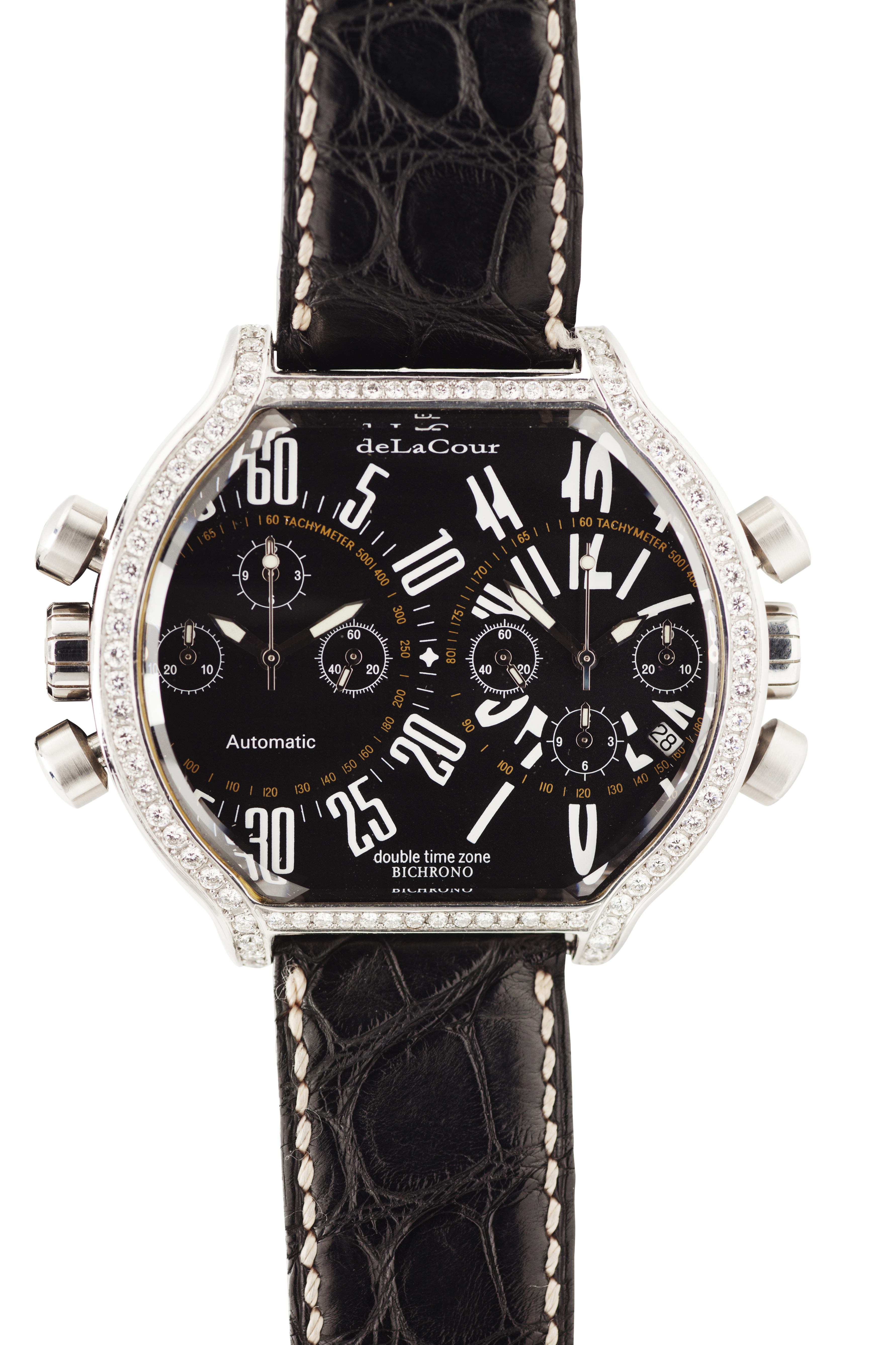 DE LA COUR - A dual time gentleman's diamond set wrist watch