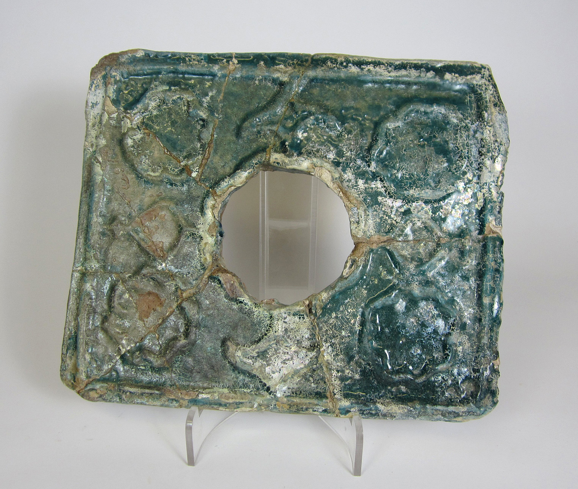 TWO PERSIAN TURQUOISE GLAZE POTTERY TILES