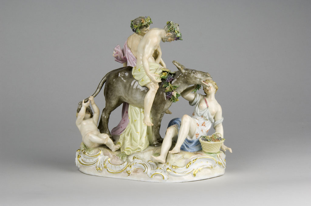 A late 19th century Meissen figure of Drunken Silenus After Meyer