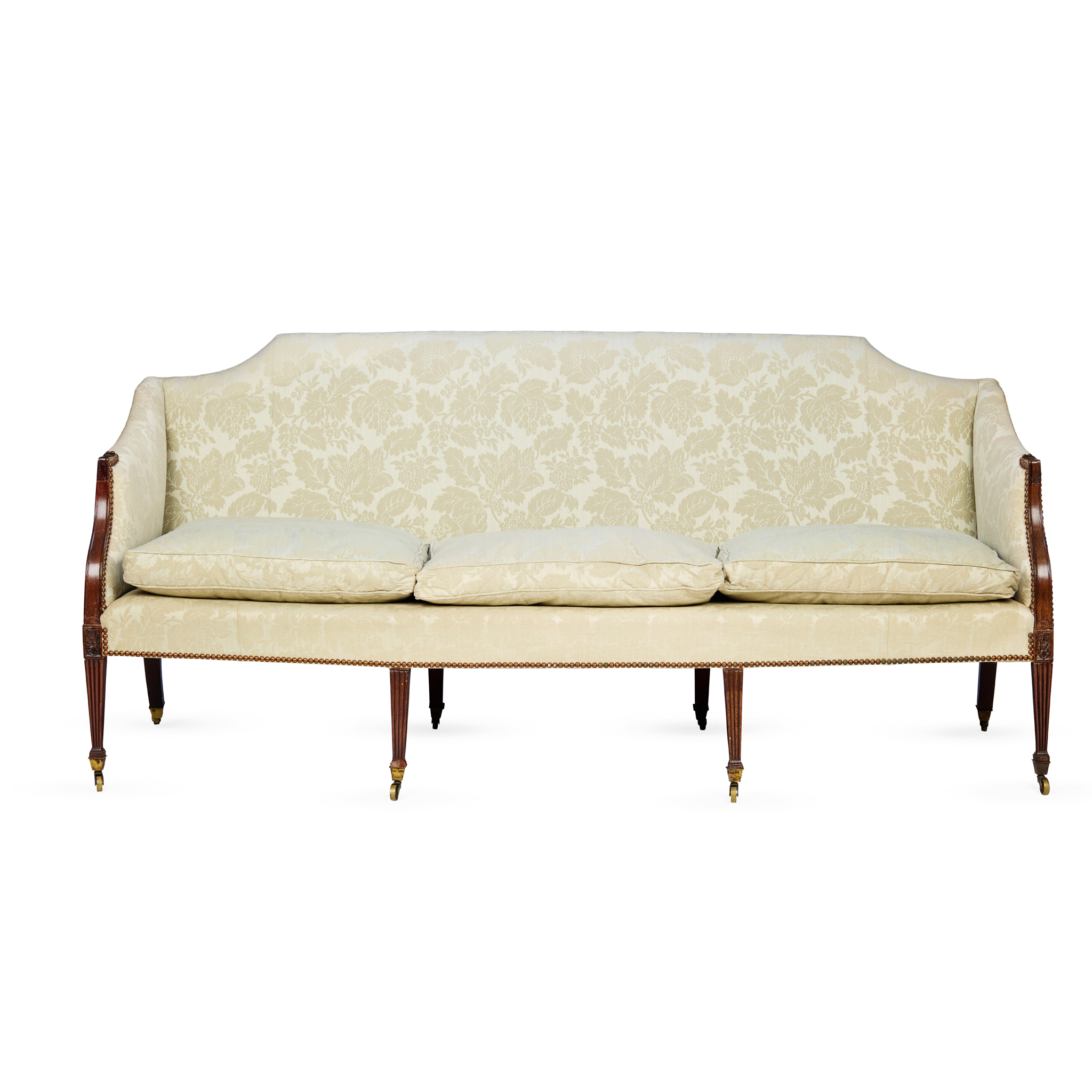 GEORGE III MAHOGANY FRAMED SOFA, IN THE HEPPLEWHITE STYLE