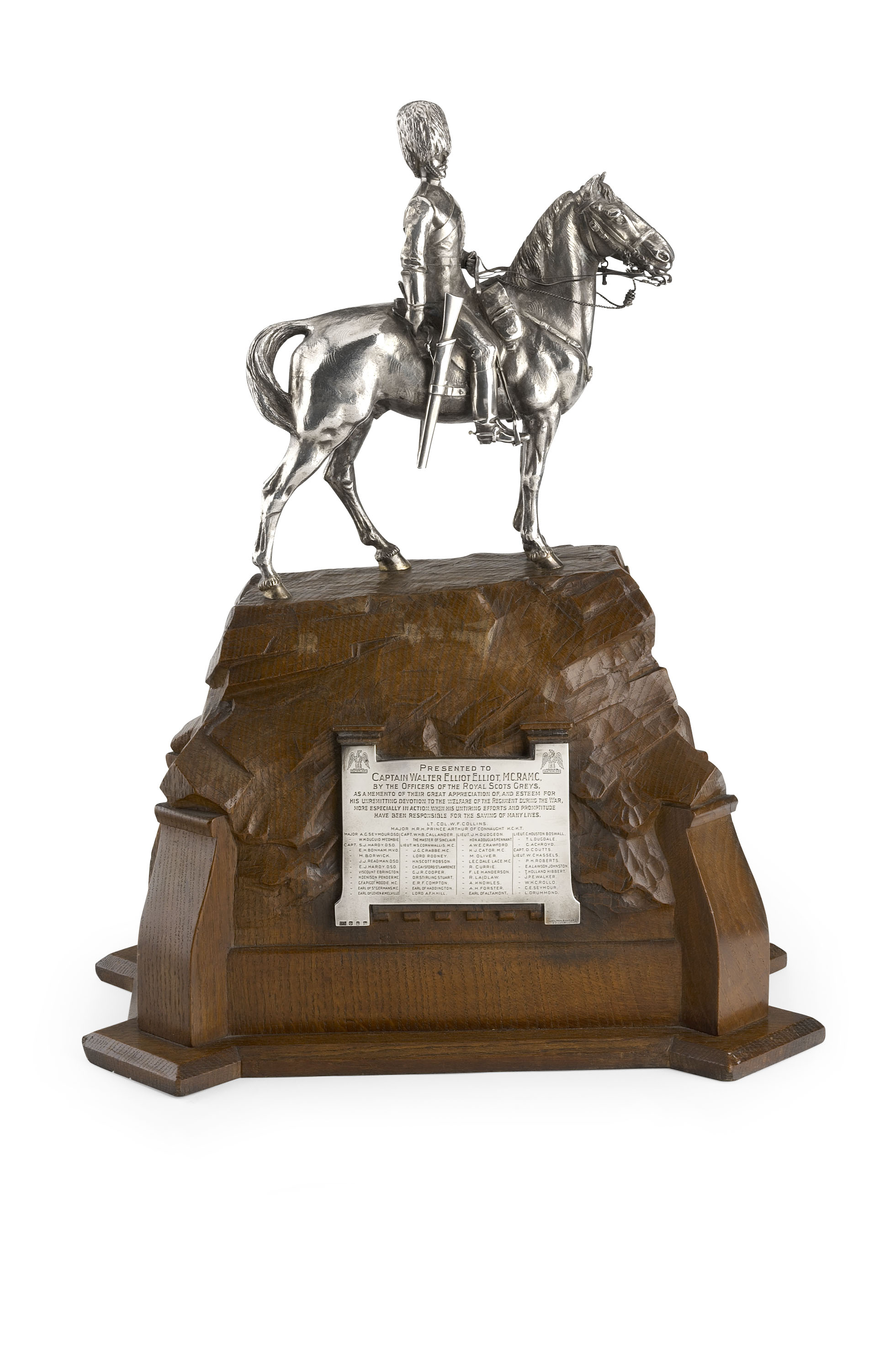 An impressive Scottish silver military statue centrepiece