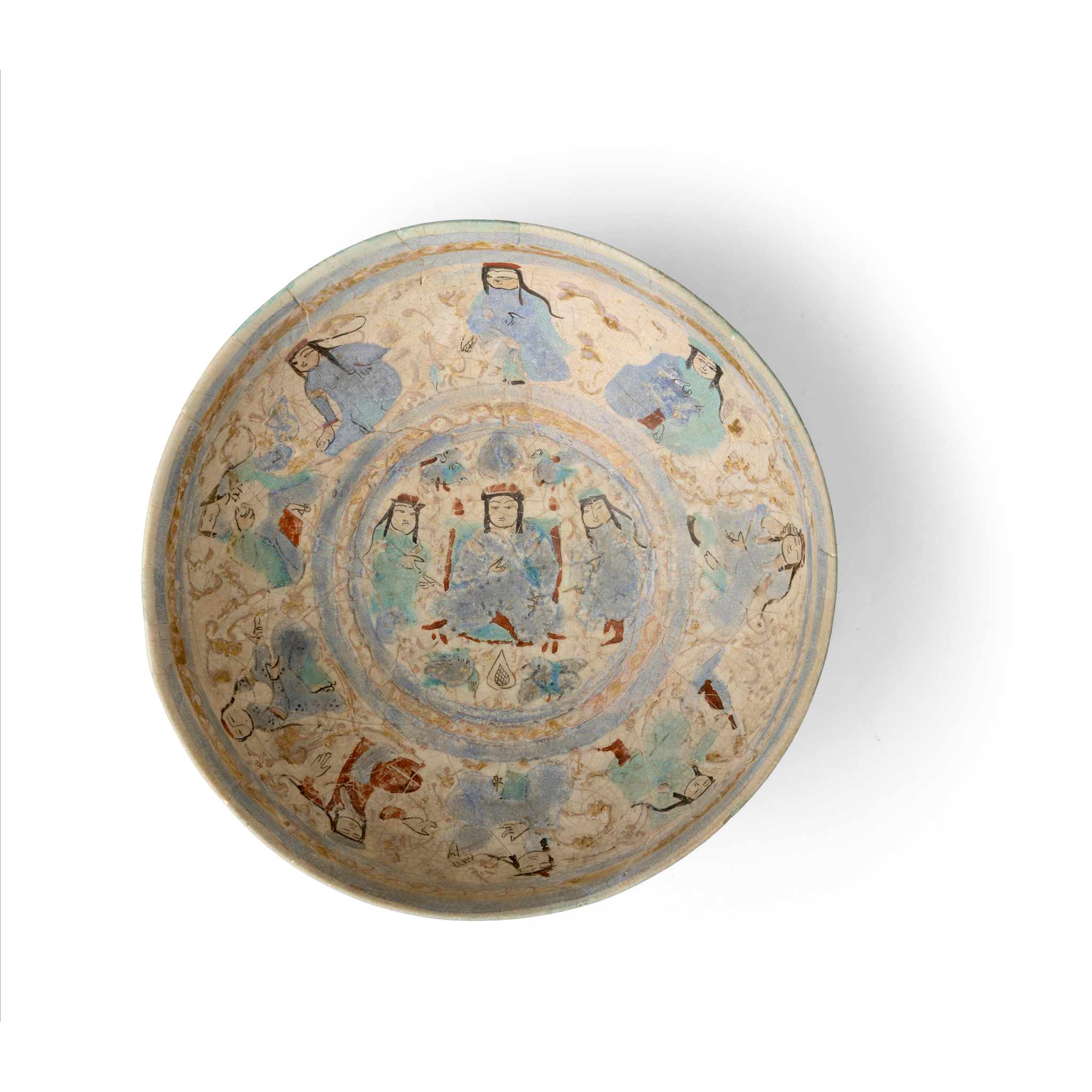 A FINE MINAI POTTERY BOWL DECORATED WITH COURT PLEASURES