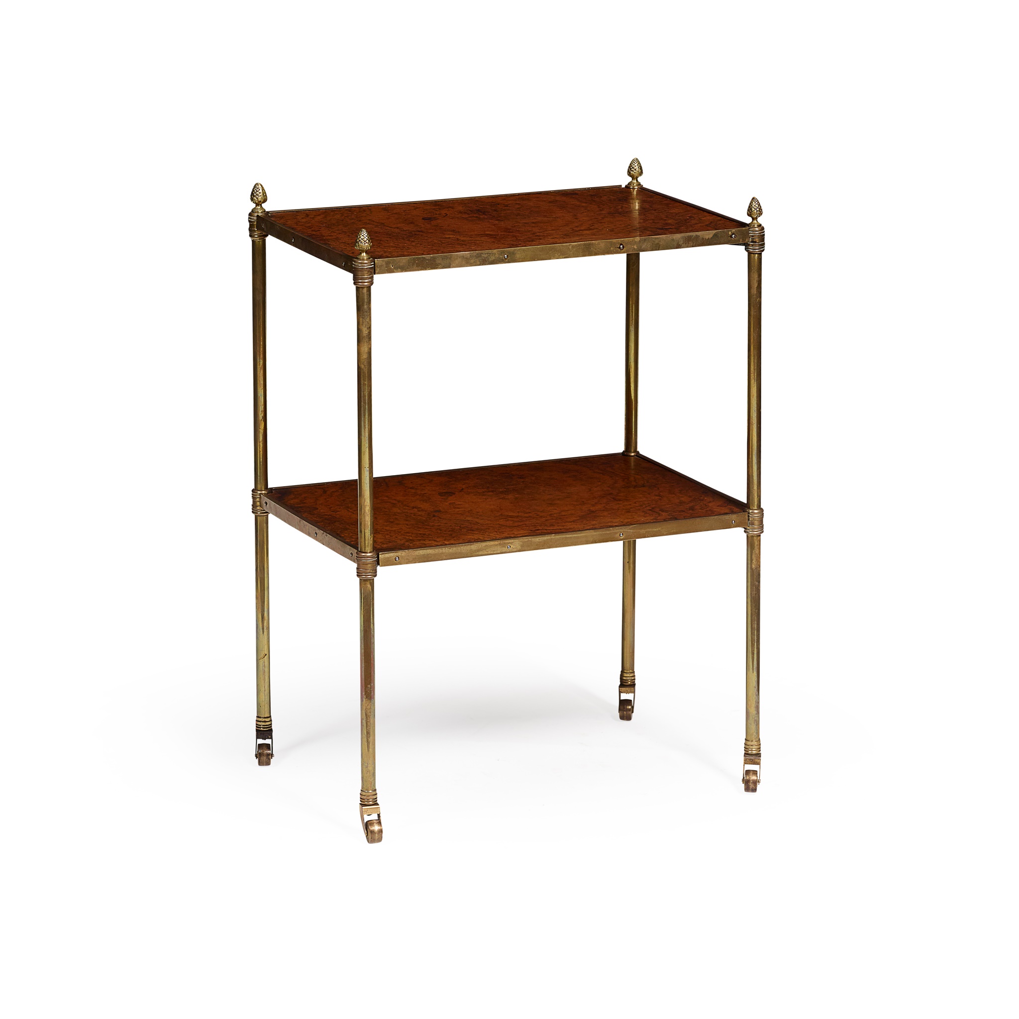 WALNUT AND BRASS ÉTAGÈRE OCCASIONAL TABLE