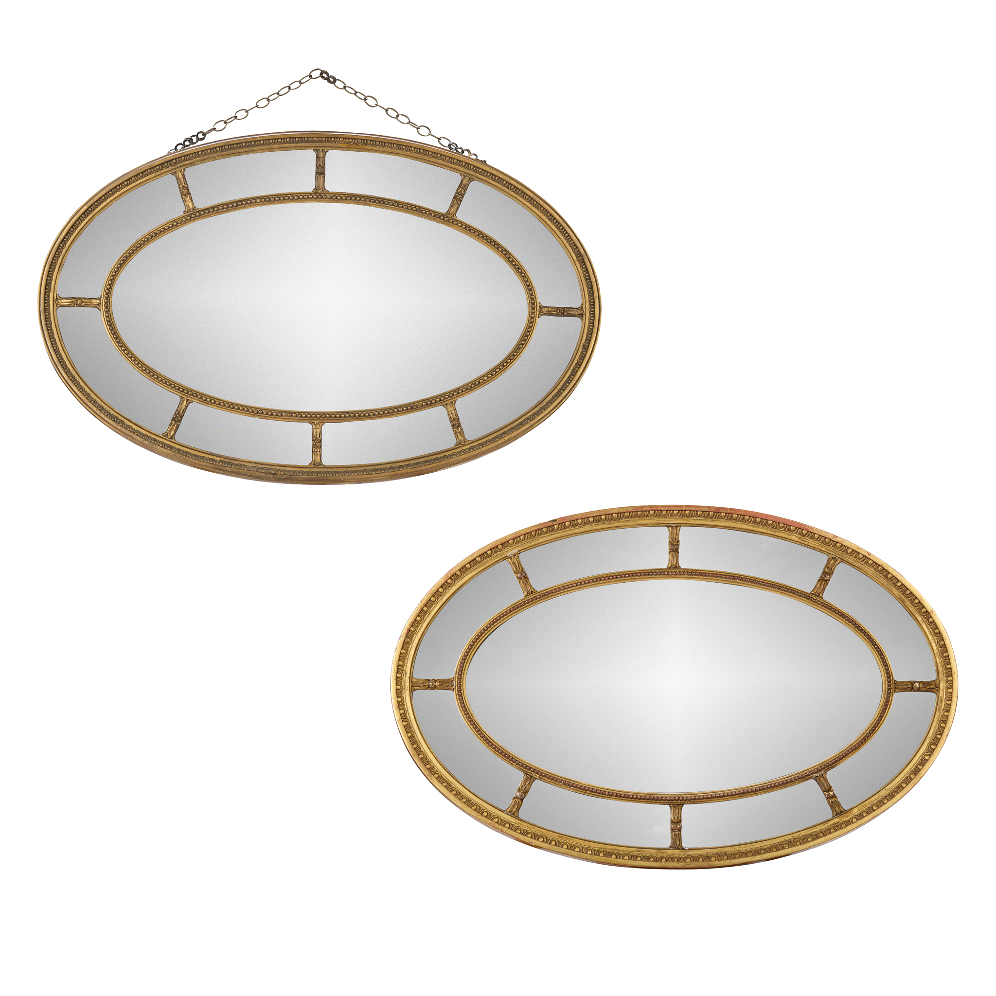 MATCHED PAIR OF GEORGIAN STYLE OVAL MARGIN PLATE MIRRORS