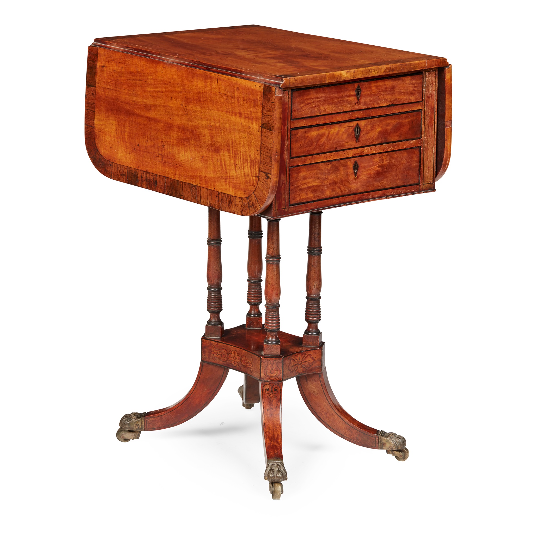 REGENCY SATINWOOD AND ROSEWOOD WORK TABLE