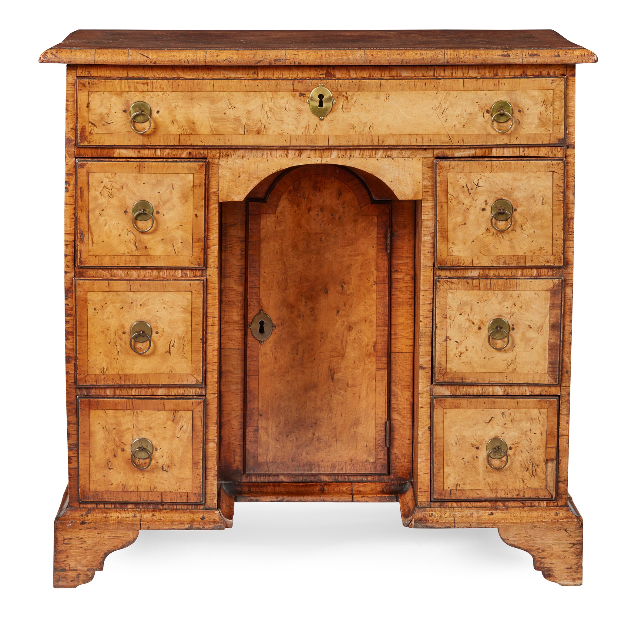 GEORGE I BURR ELM, OAK, AND WALNUT KNEEHOLE DRESSING TABLE