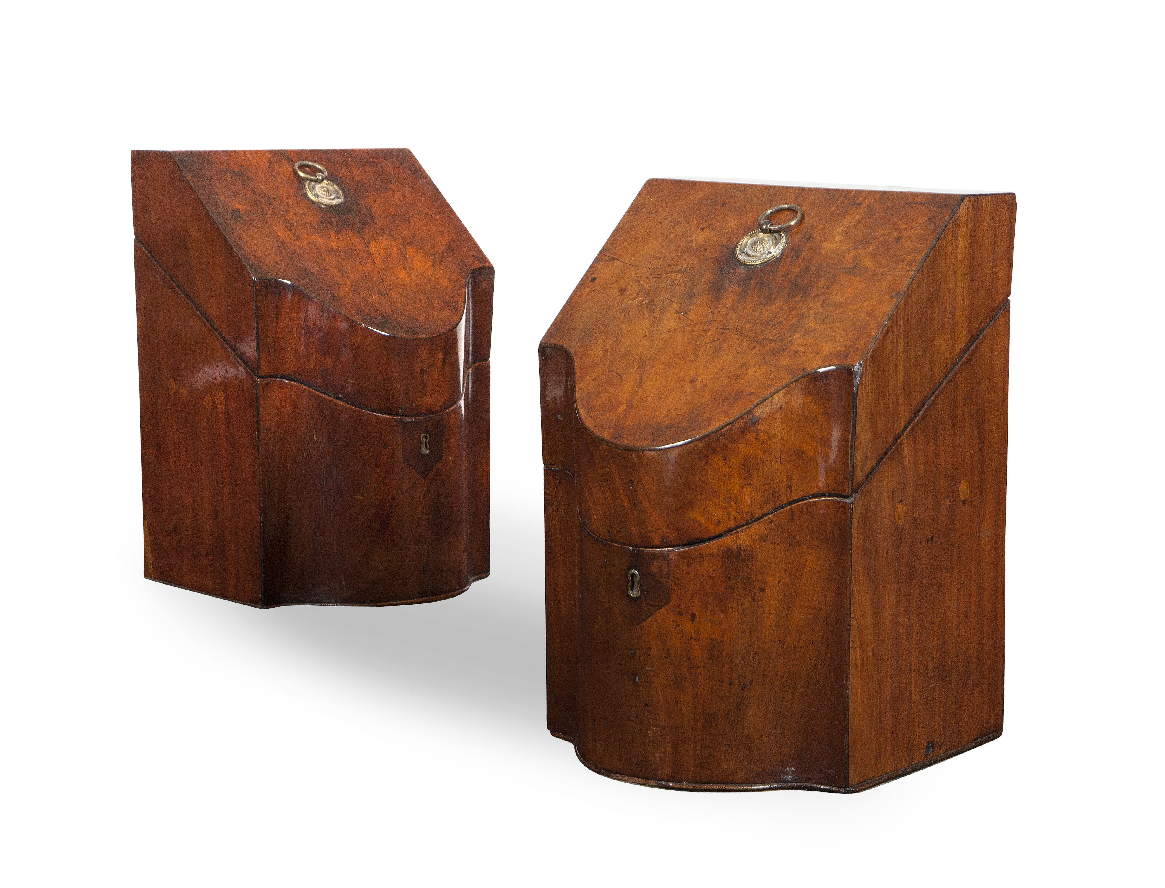 PAIR OF GEORGE III MAHOGANY SERPENTINE KNIFE BOXES