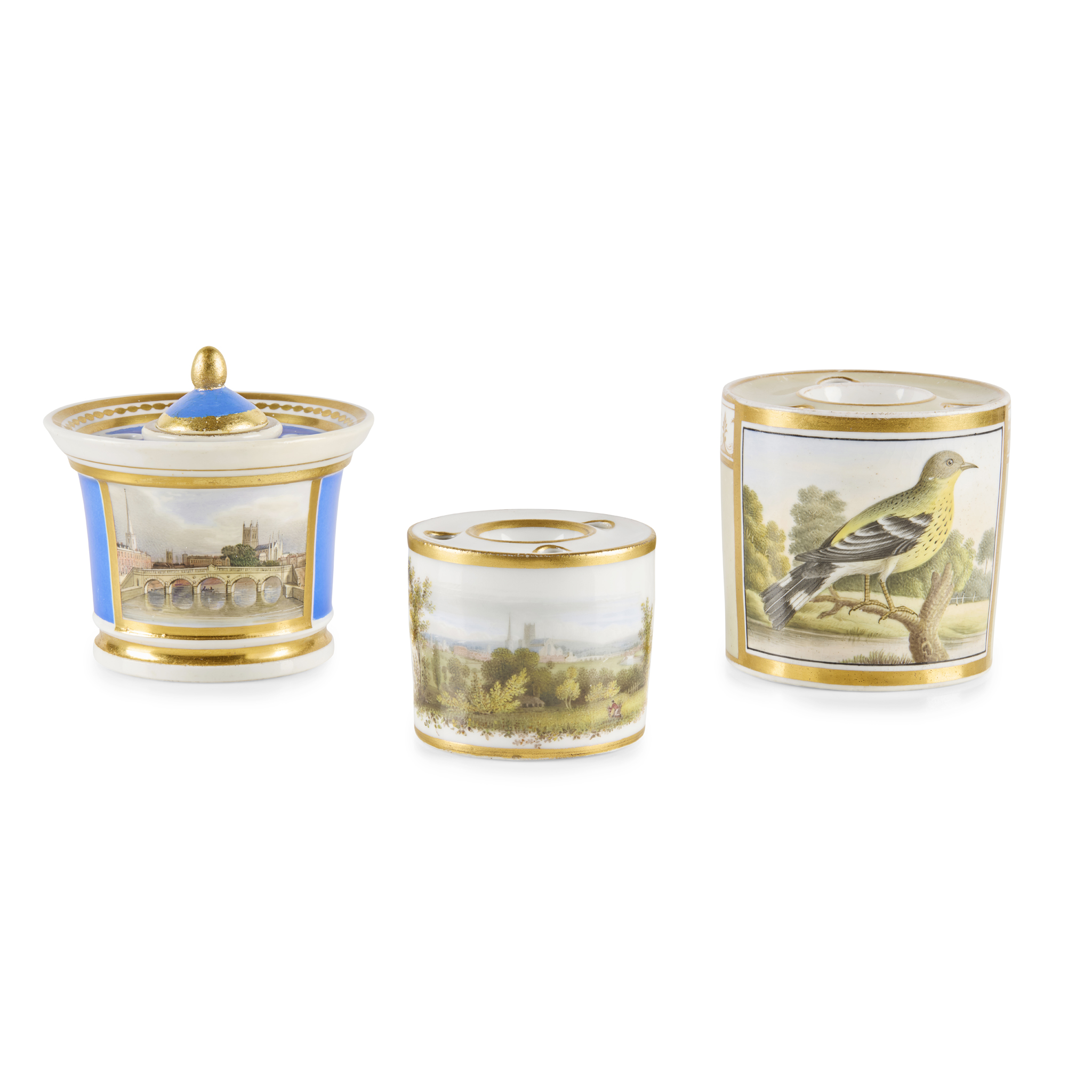 TWO CHAMBERLAINS WORCESTER PORCELAIN INK WELLS