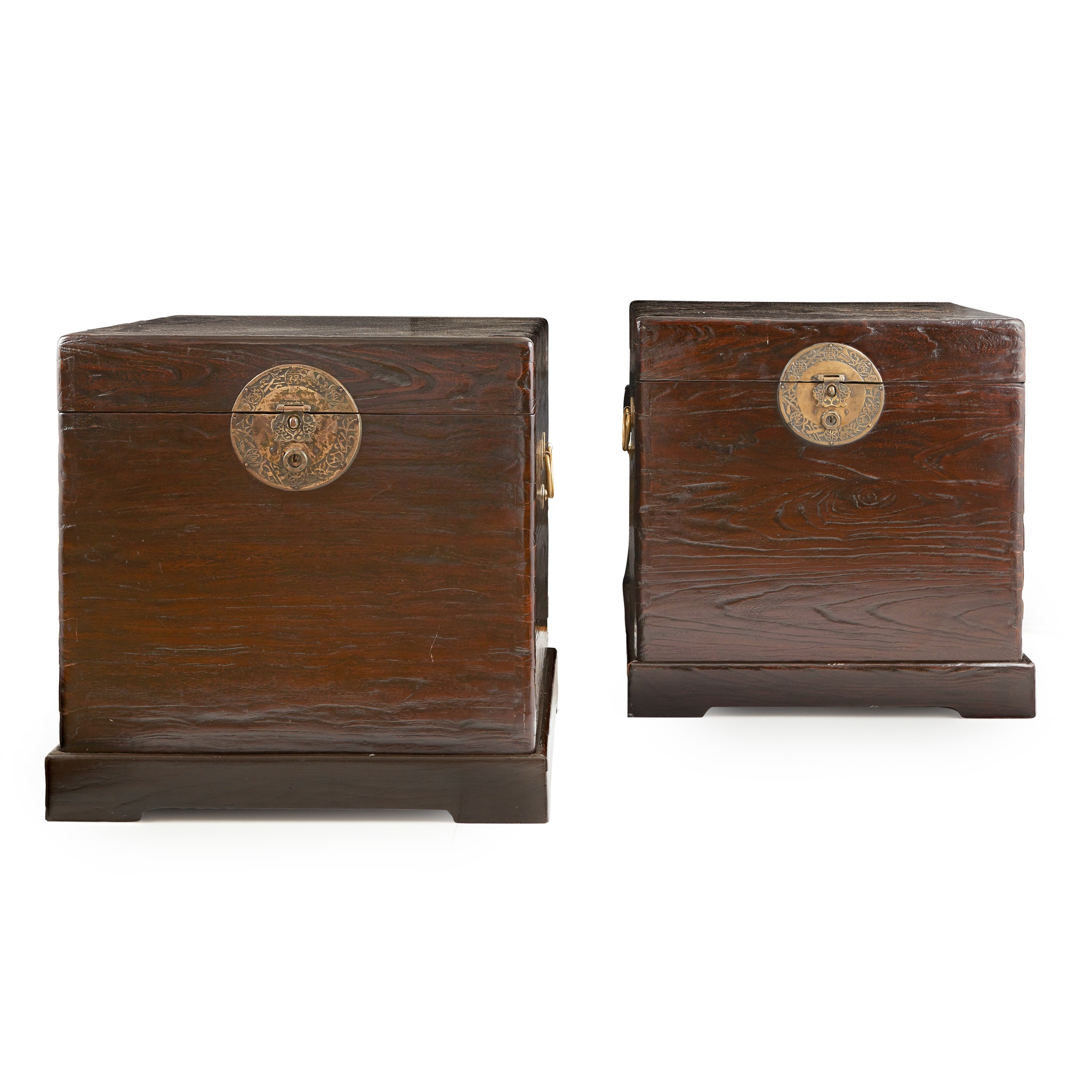 PAIR OF LARGE ELM WOOD BOXES WITH STANDS
