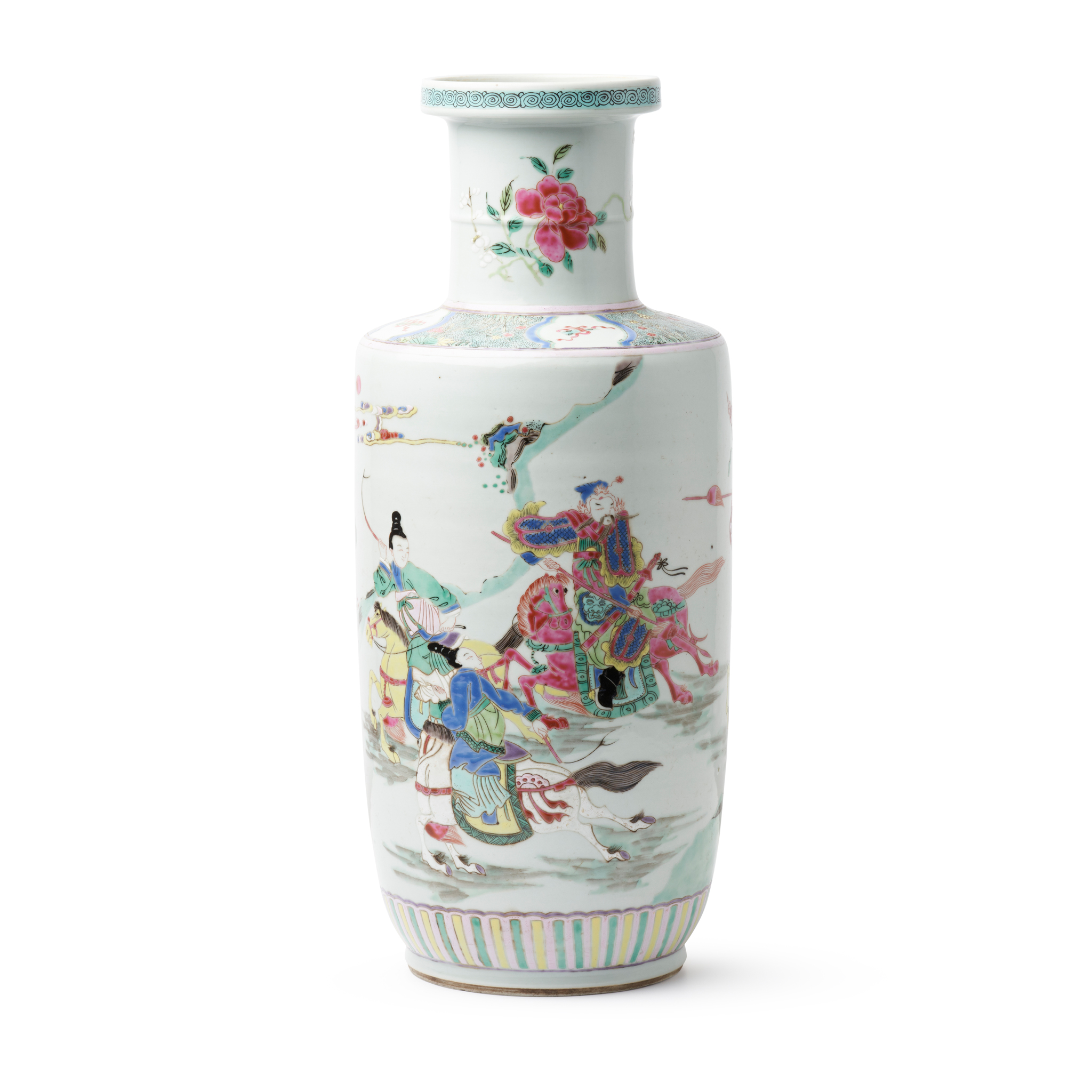 FAMILLE ROSE 'BATTLE' ROULEAU VASE