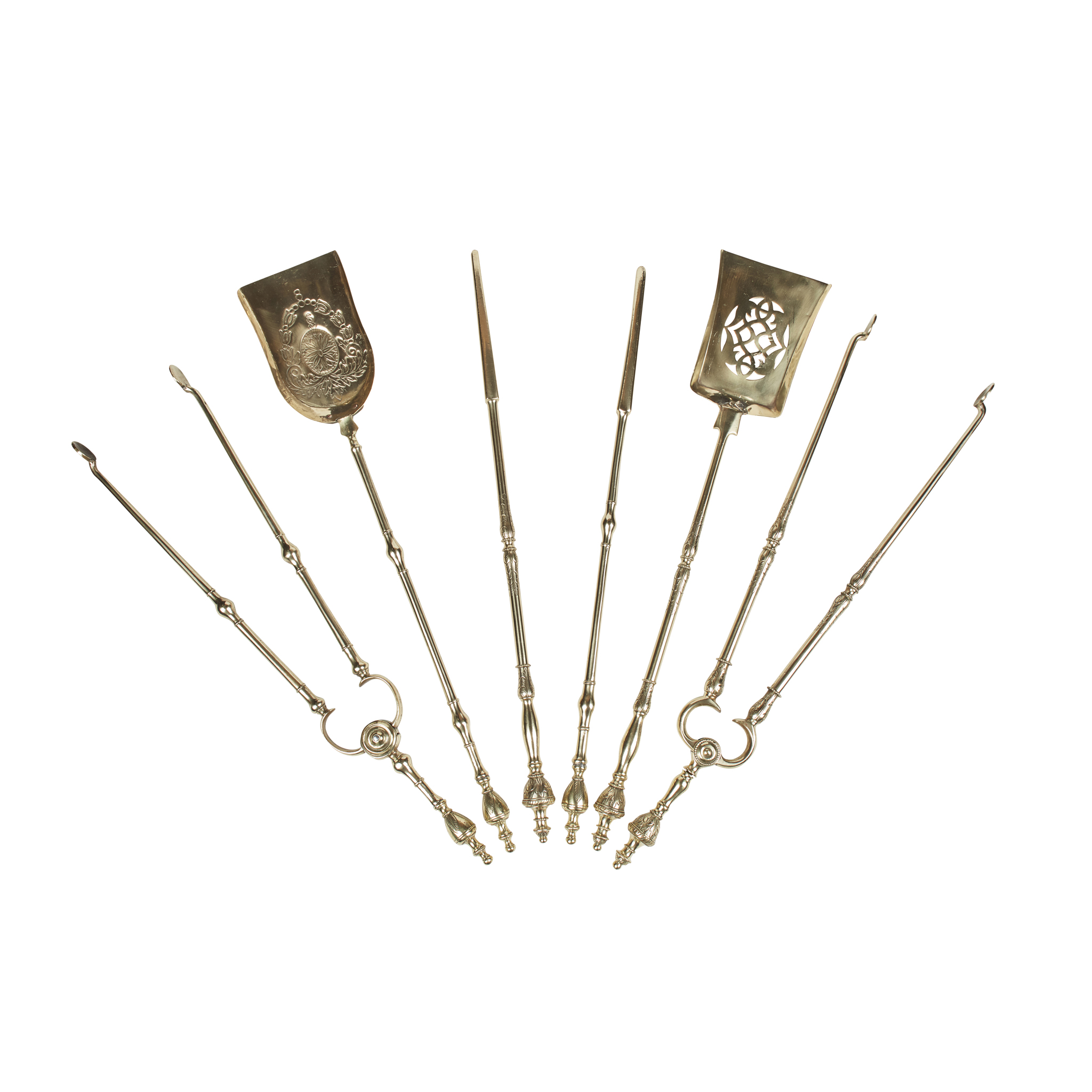 TWO SETS OF GEORGIAN BRASS FIRE IRONS