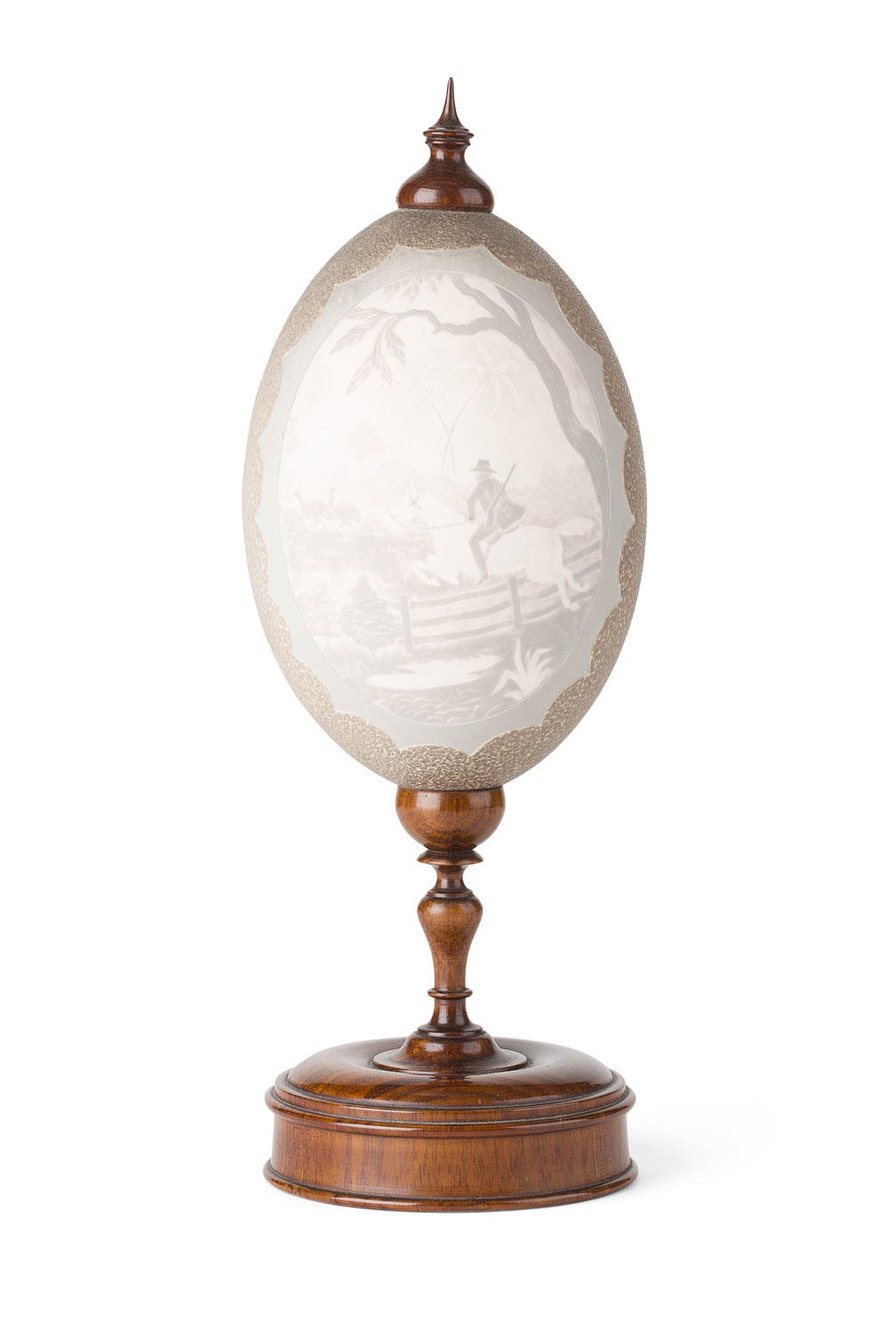 MOUNTED AND CARVED CASSOWARY EGG