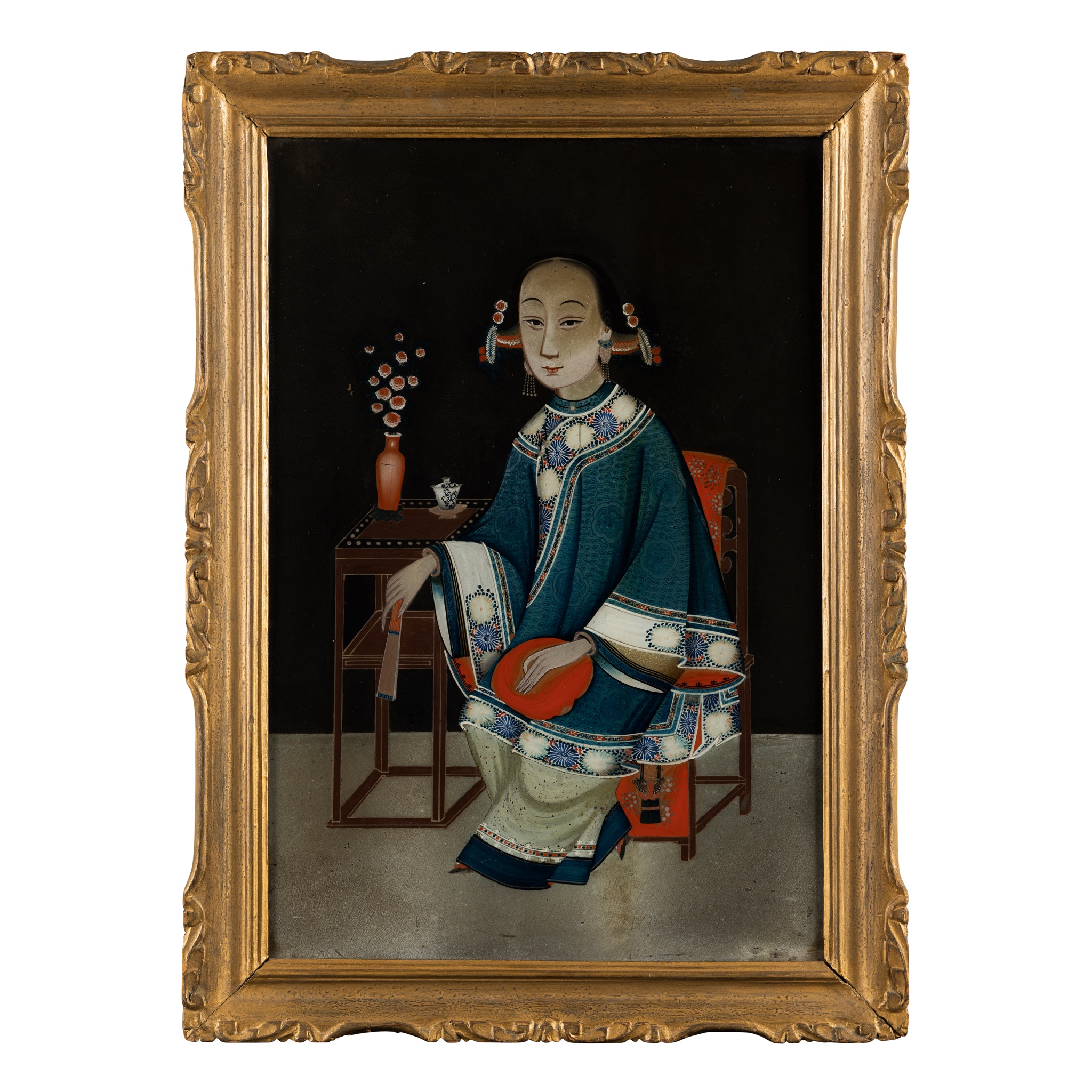 REVERSE GLASS MIRROR PAINTING OF A LADY