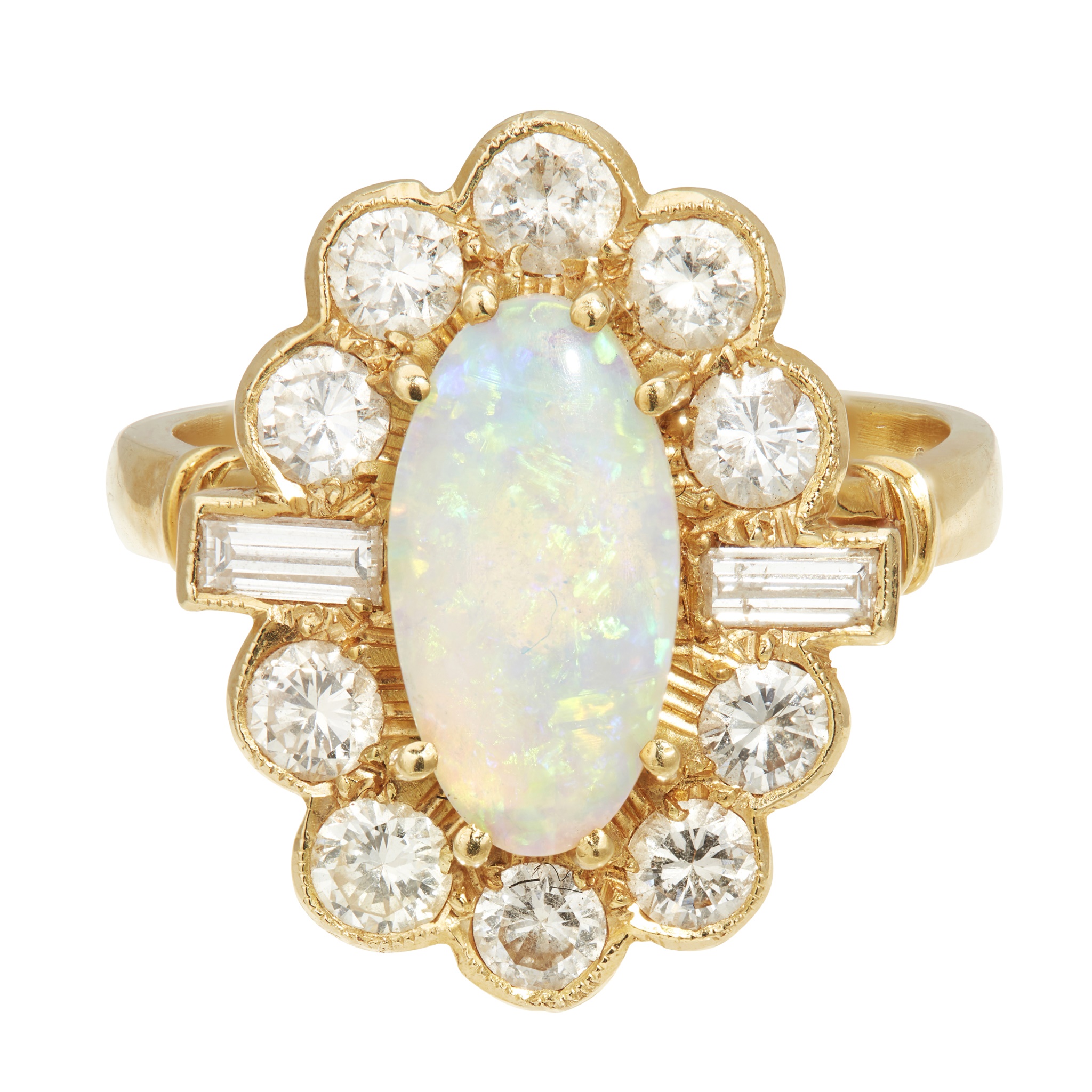A opal and diamond set cluster ring