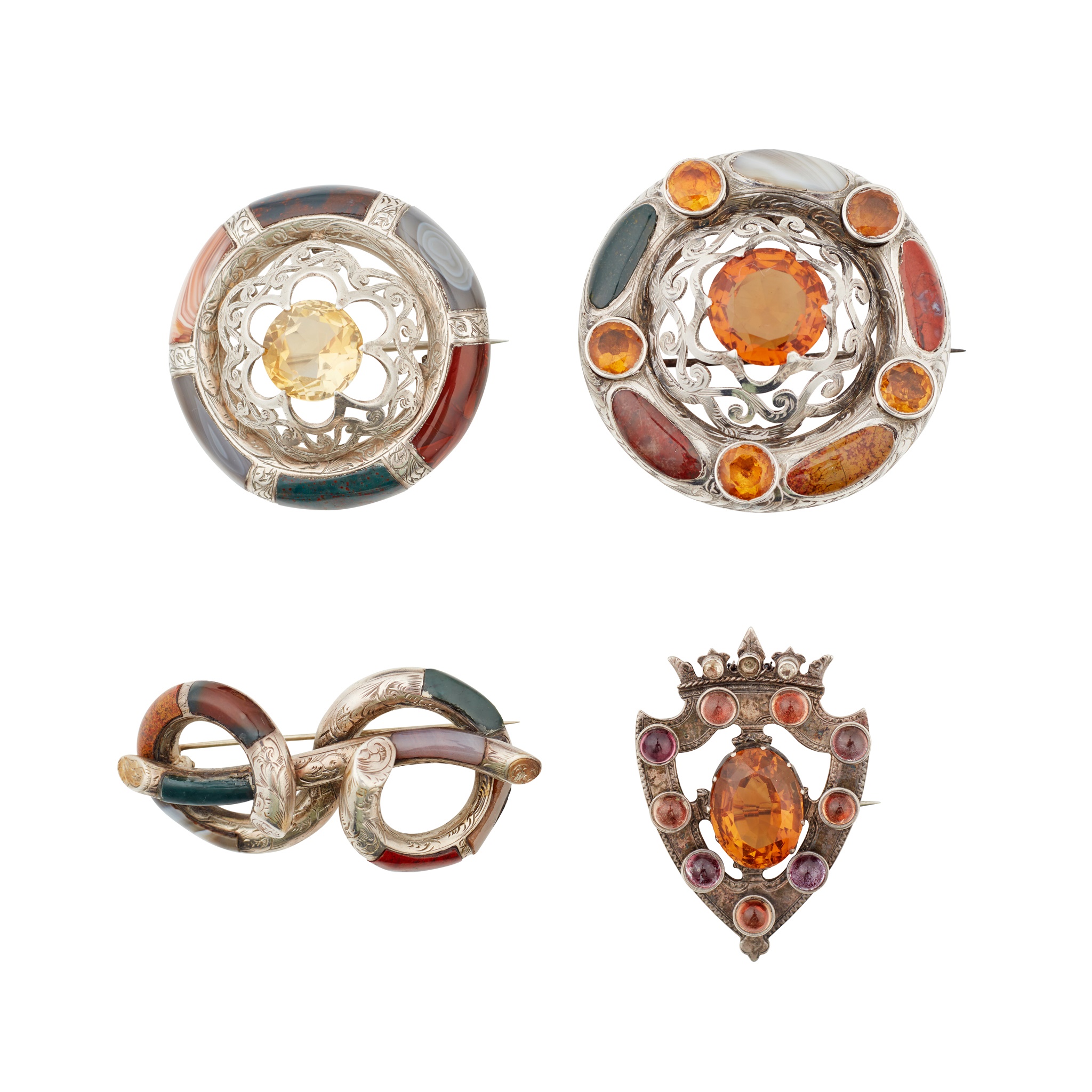 A VICTORIAN HARDSTONE AND CITRINE SET BROOCH