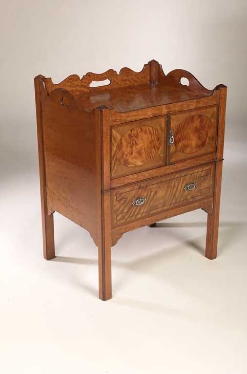 An Edwardian satinwood Georgian style bedside commode,