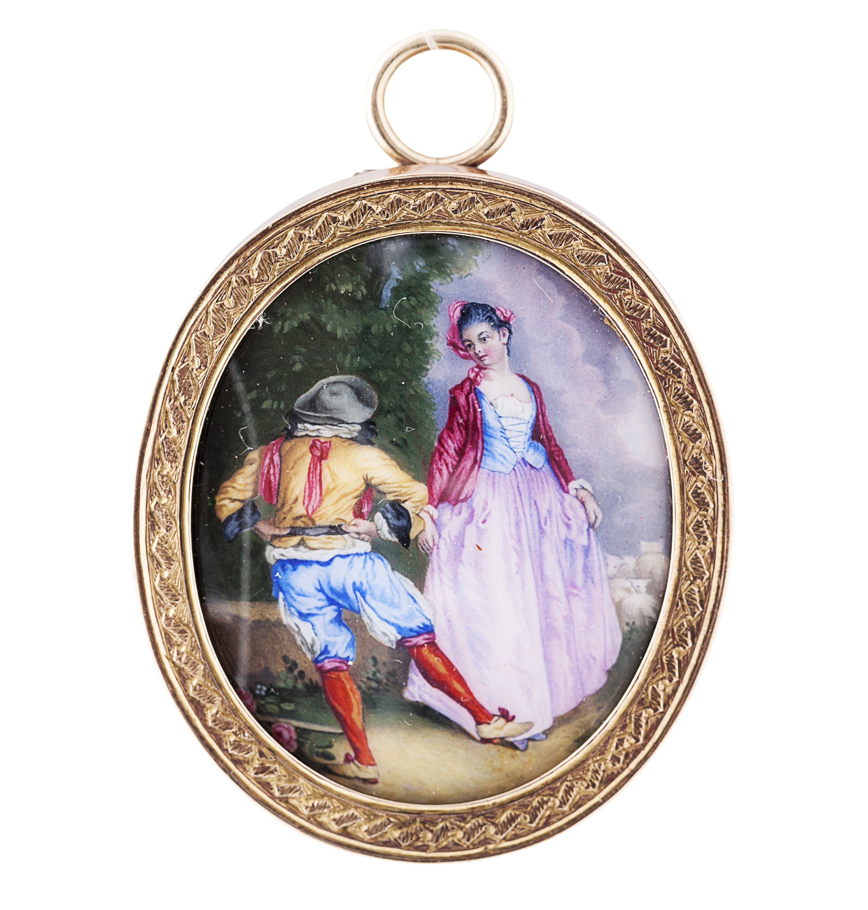 A gold framed pendant miniature