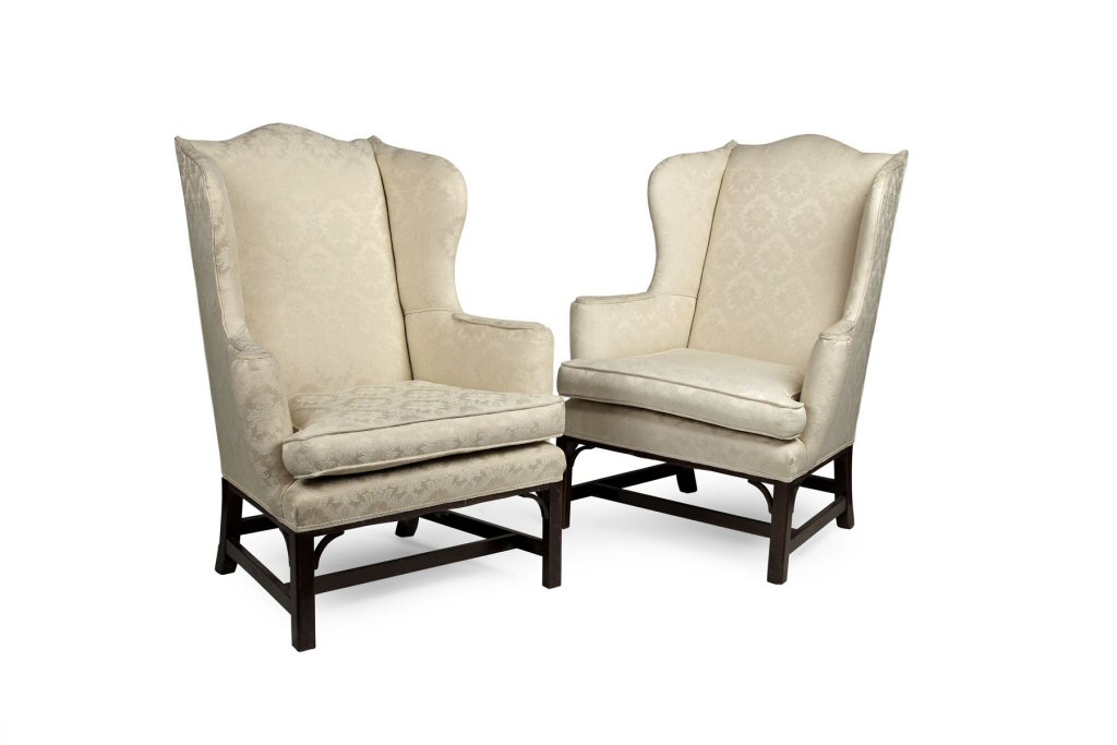 PAIR OF QUEEN ANNE STYLE WINGBACK ARMCHAIRS
