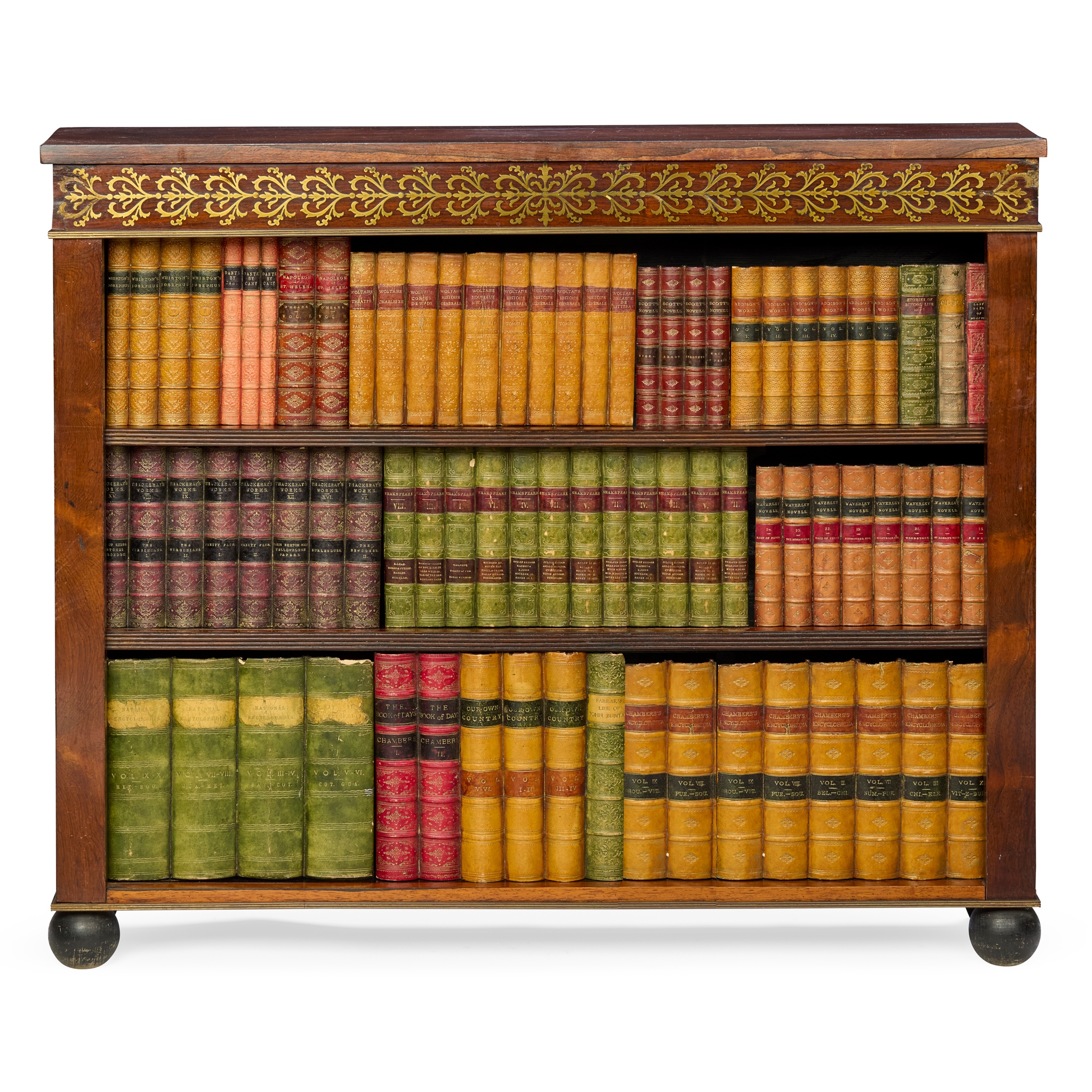 REGENCY ROSEWOOD AND BRASS INLAID OPEN BOOKCASE