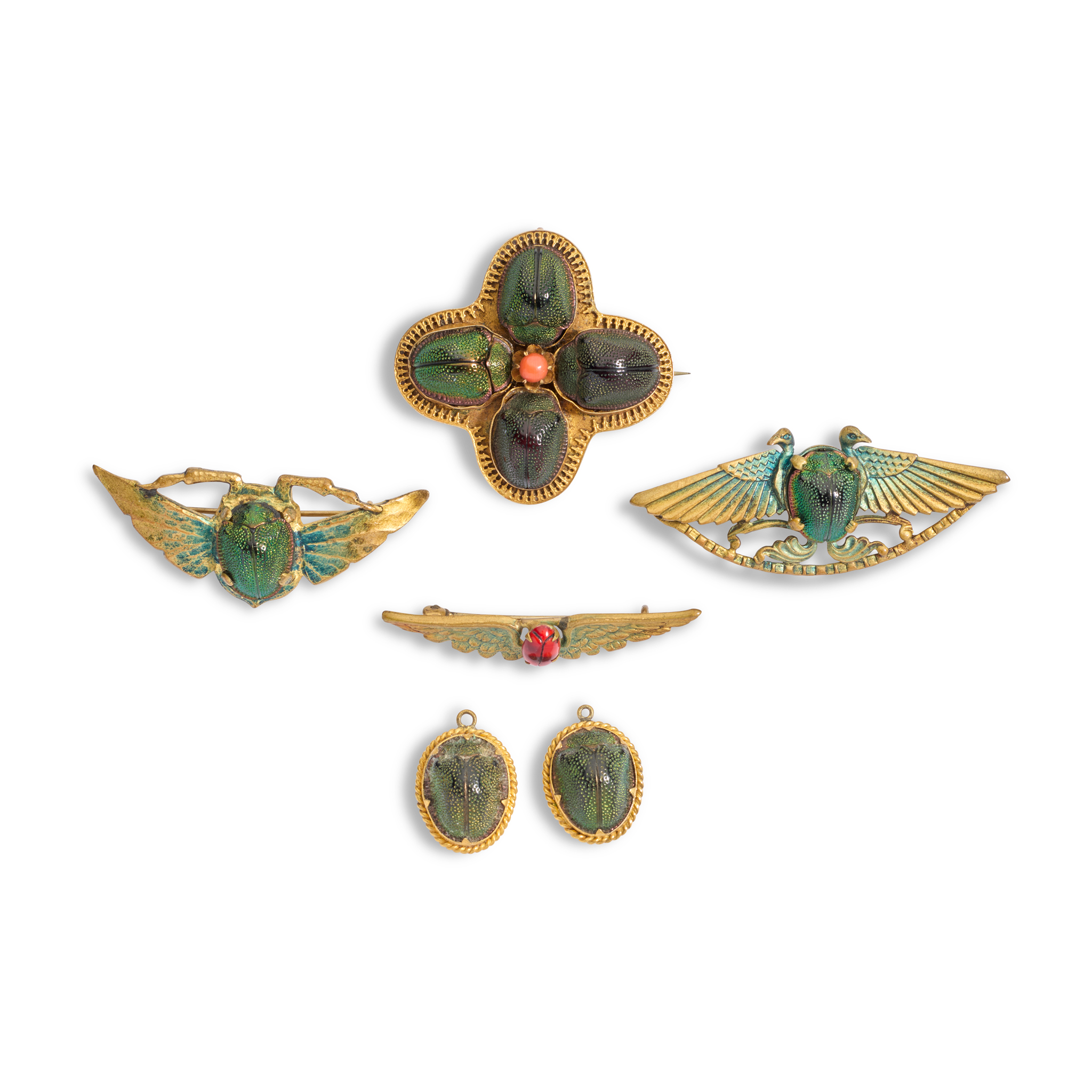 A collection of Art Nouveau scarab beetle jewellery